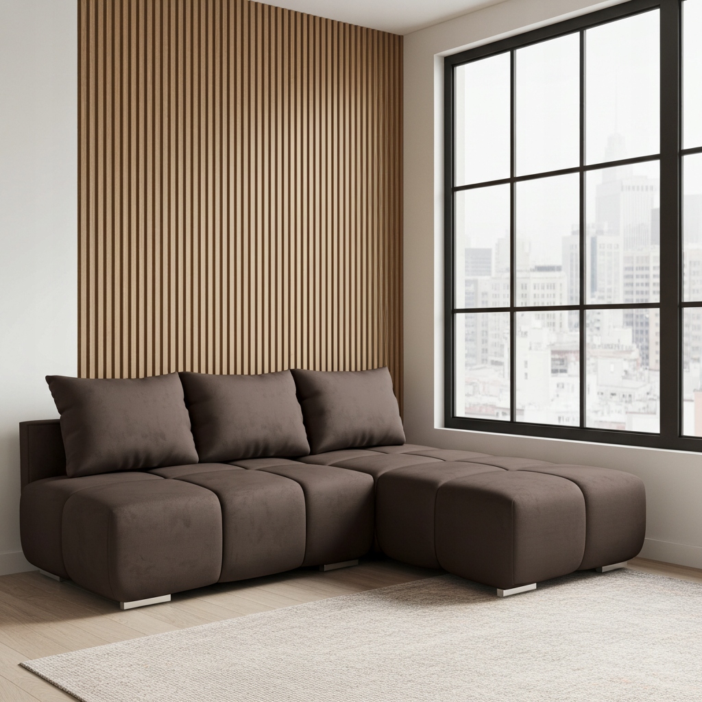 Hnědý Moderní Rozkládací Rohová Sedací Souprava S Funkcí Spaní Honey Mini, Pravý