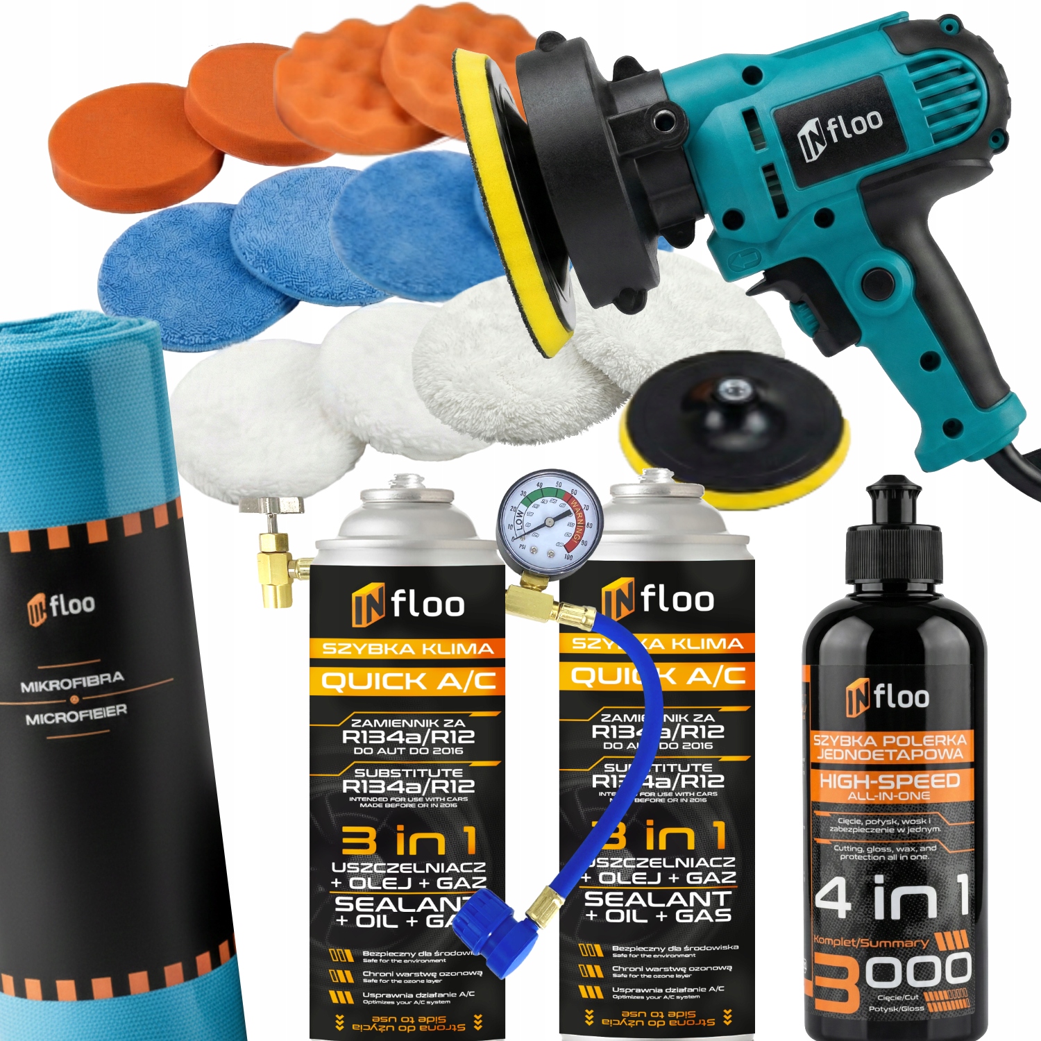 Sada INfloo 2xR134a 3V1+KABEL+LEŠTIDLO+LEŠTÍCÍ Pasta 4v1+MIKROVLÁKNO