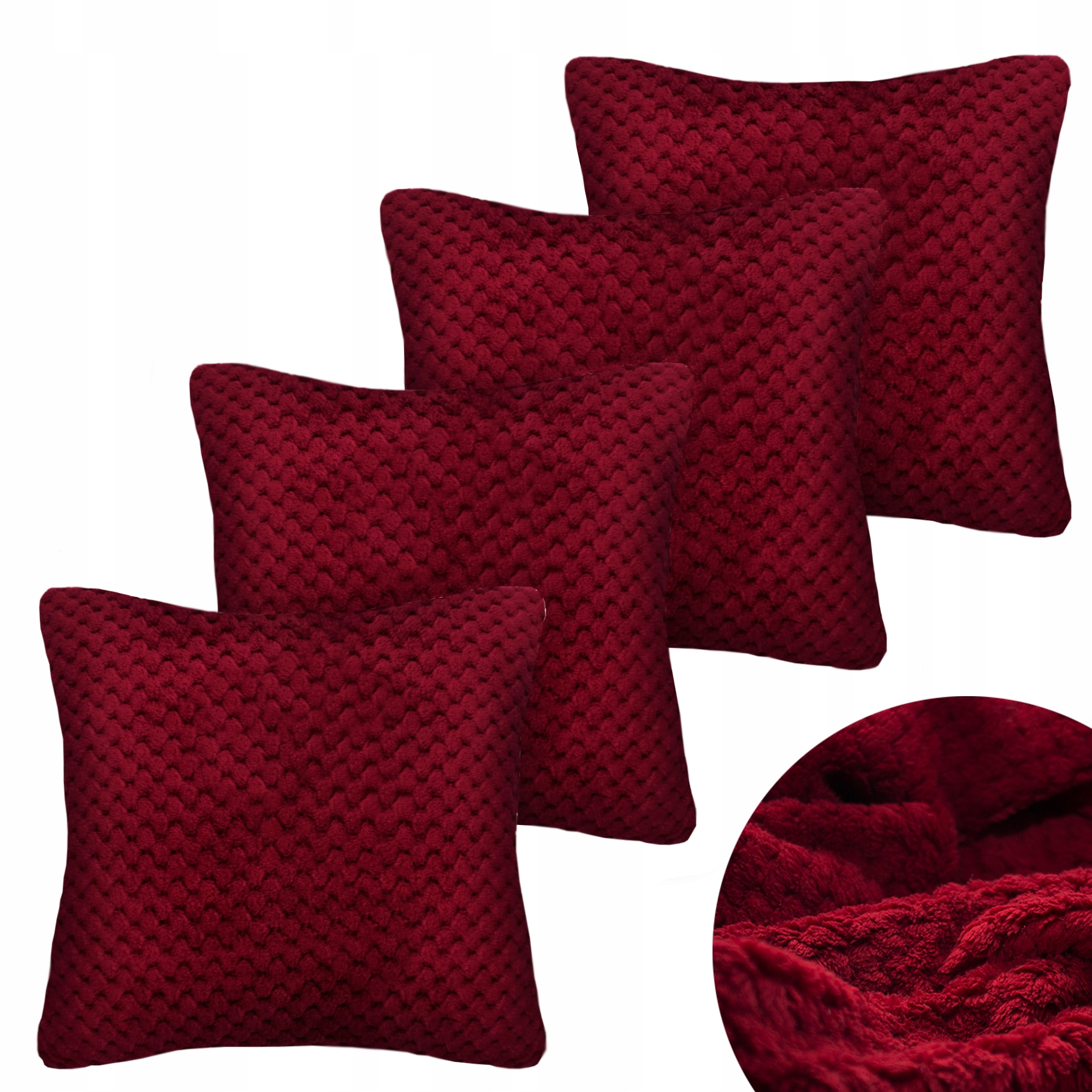 ZESTAW 4x POSZEWKA DEKORACYJNA WYTŁACZANA ŻAKARD 40x40 BORDO