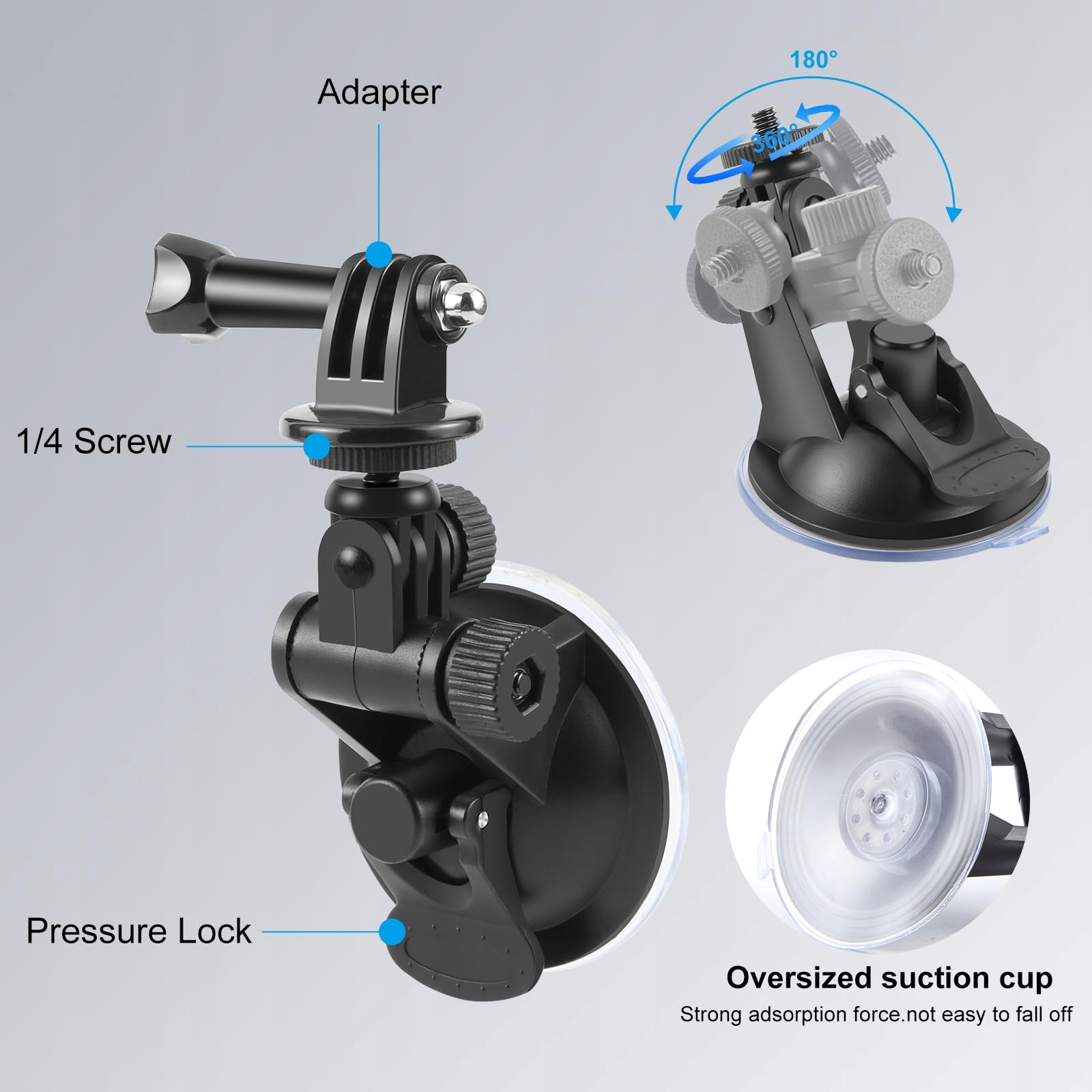 Uchwyt Przyssawkowy Do Kamery Sportowej GoPro DJI Osmo Szyba Auto PULUZ — miniatura 3