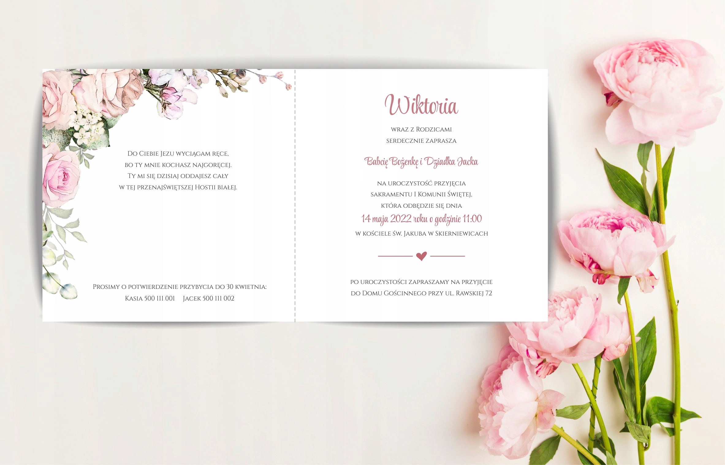 Zaproszenie na KOMUNIE+ koperta + personalizacja Marka bez marki