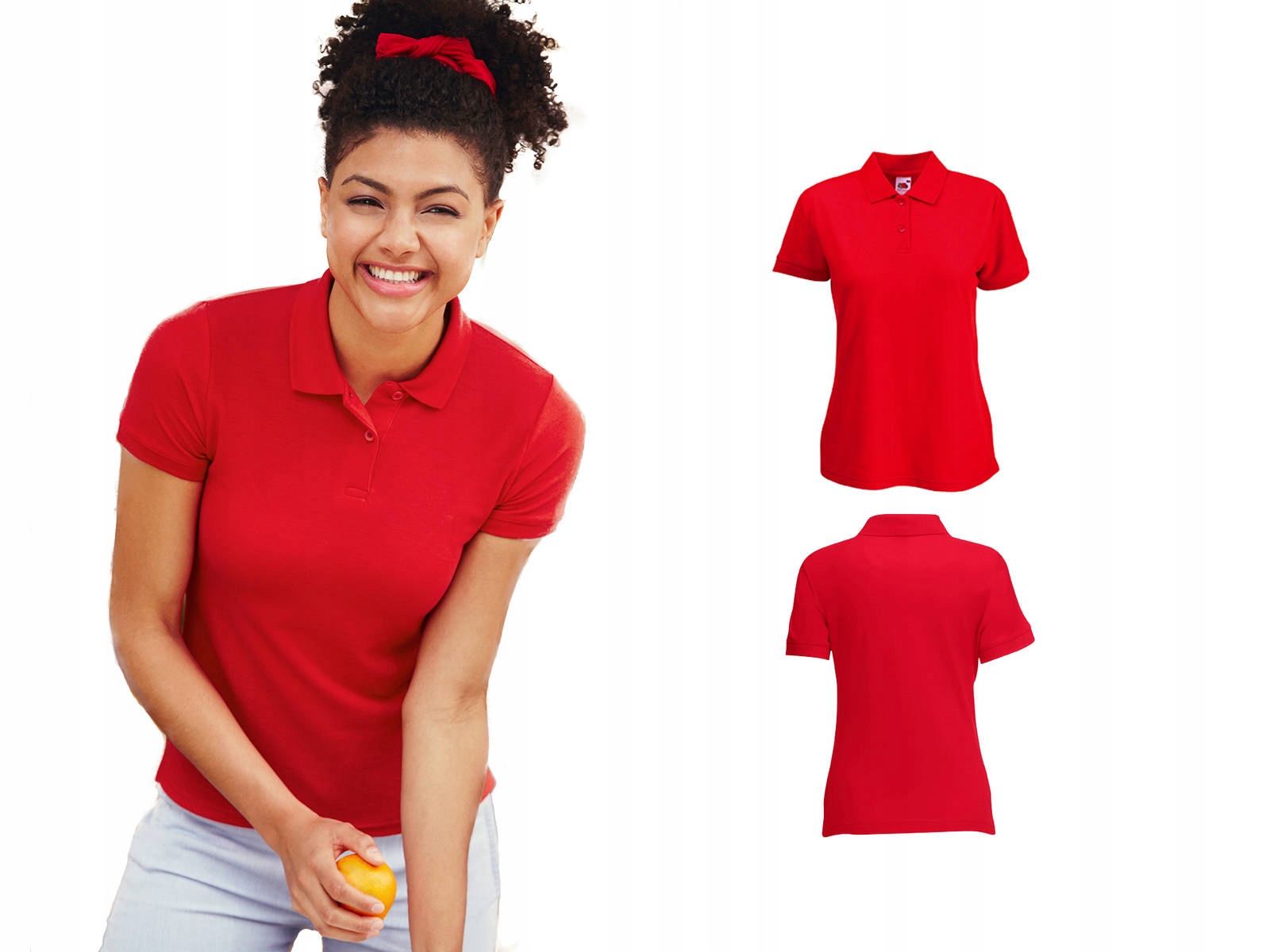 KOSZULKA POLO DAMSKA FRUIT OF THE LOOM Red S