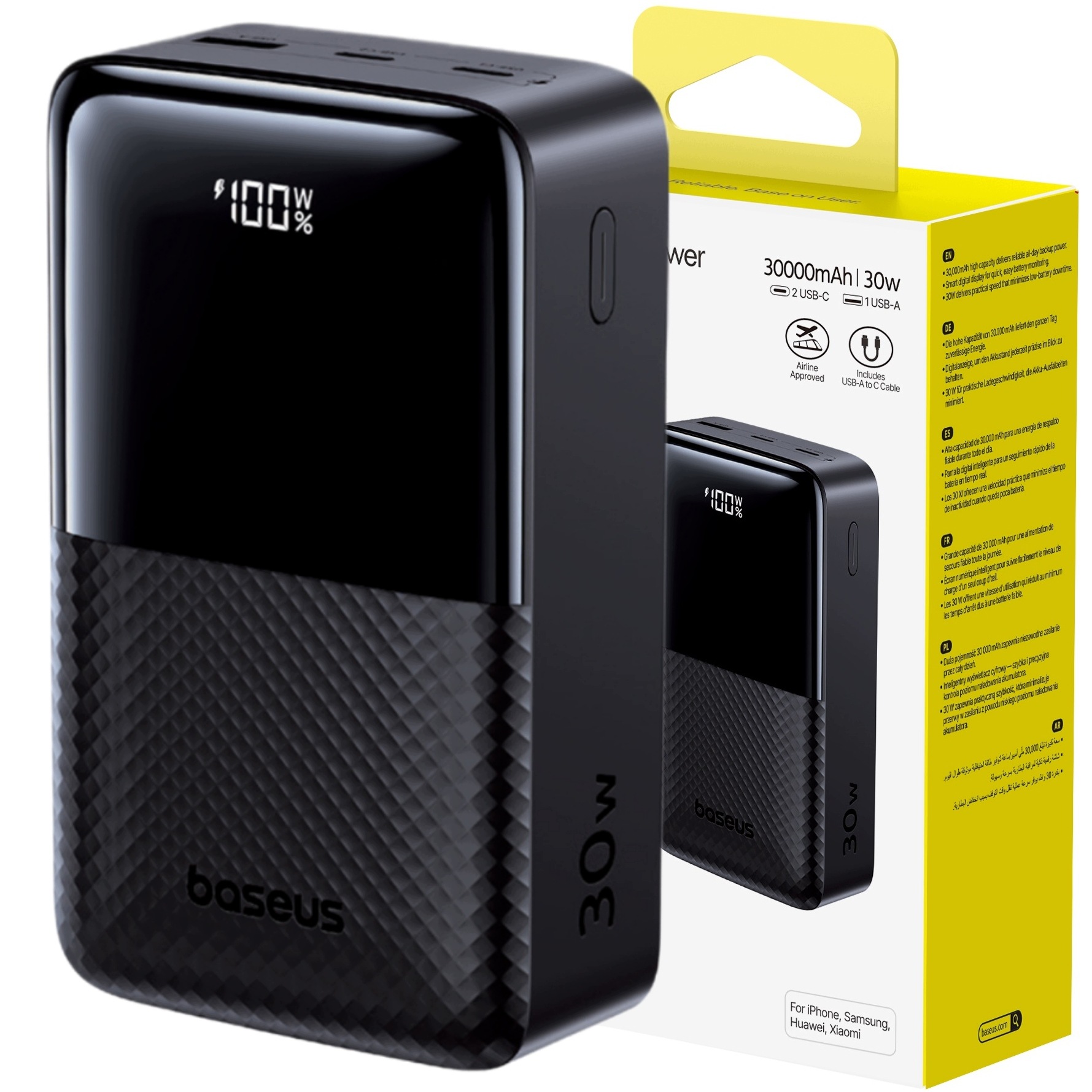 Baseus Powerbanka 30000MAH 30W Usb-c Usb-a Rychlé Nabíjení 3 Porty