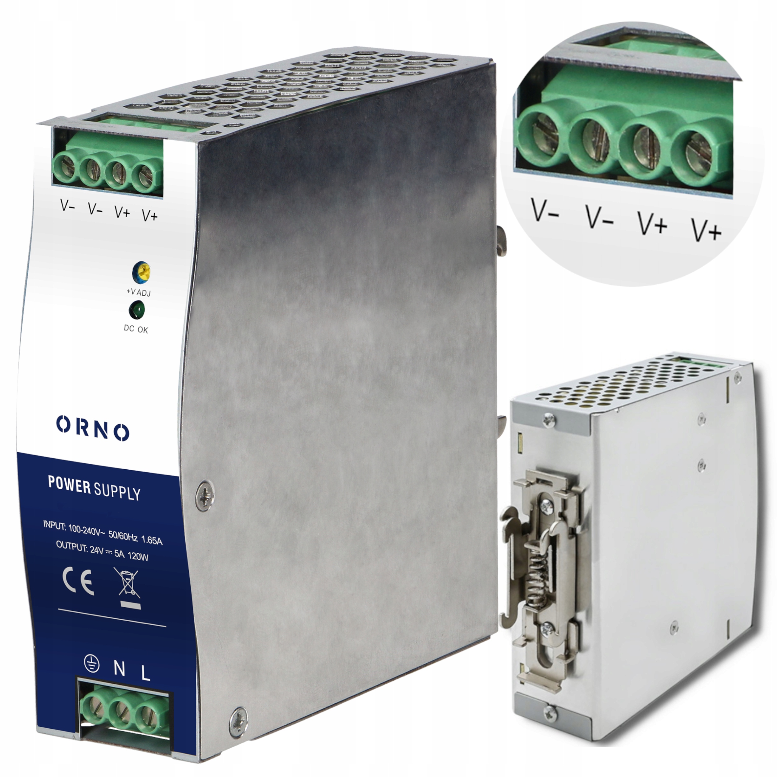 Průmyslový napájecí zdroj na Din lištu, 24VDC, 5A, 120W, v kovovém pouzdře
