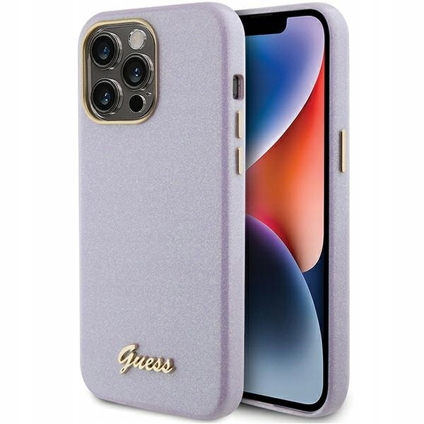 Etui Guess Glitter Glossy Script do iPhone 15 Pro liliowe Guess