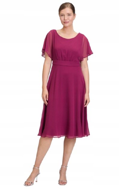 Vera Mont Šaty MIDI Volánová Na Rukávech Fialová 40 J7I