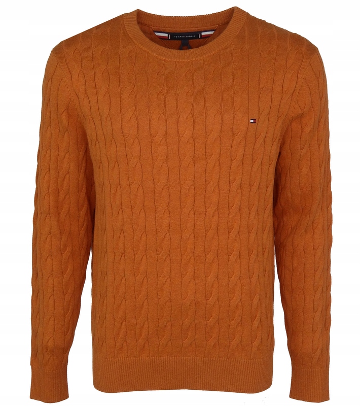 Tommy Hilfiger pánský bavlněný svetr s copánkem, oranžový, M