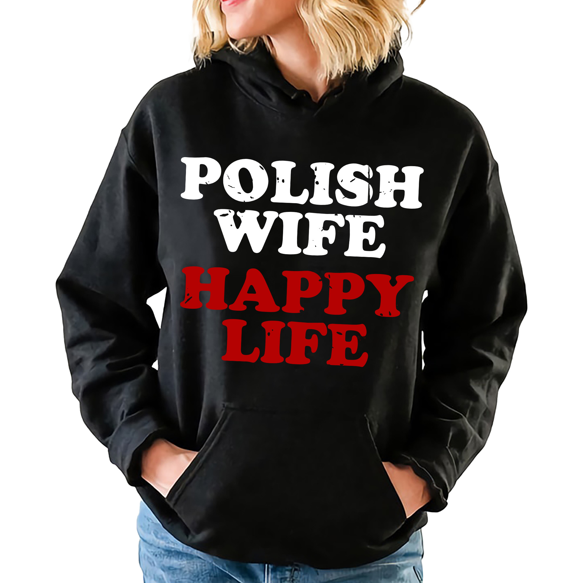 mikina s kapucí Černá Zábavná jako Dárek Polish Wife S