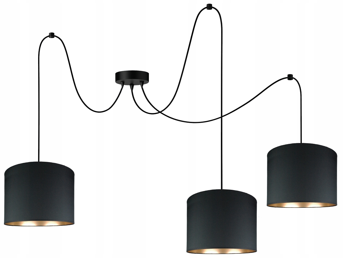 Stylová Závěsná Lampa Golden 3 Pavouk Černá Stínidlo Zlatý Interiér Moderní