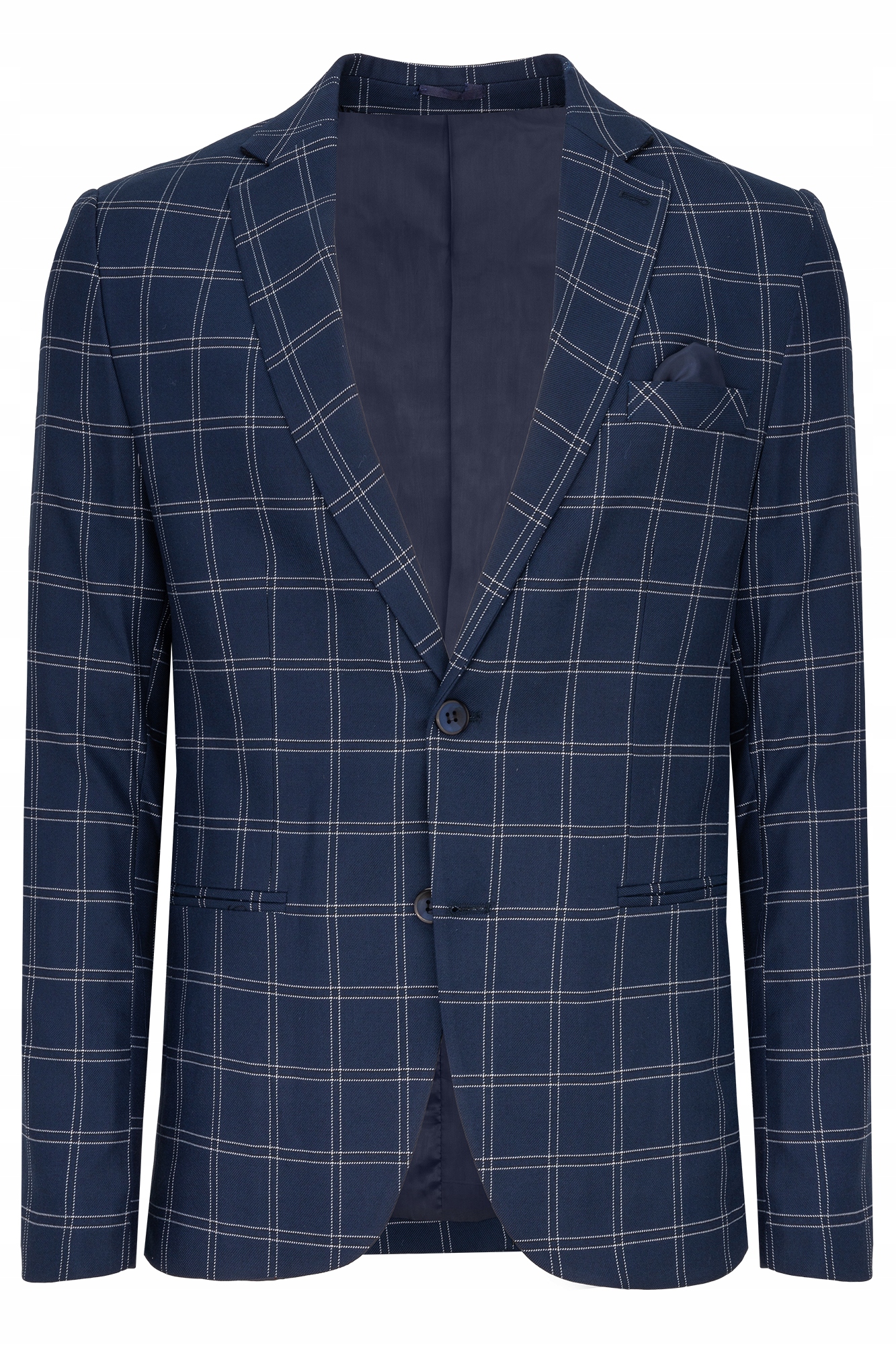 Sako Elegantní Tmavě Modré S Velkou Kostkovanou Neformální Návštěvou: 60