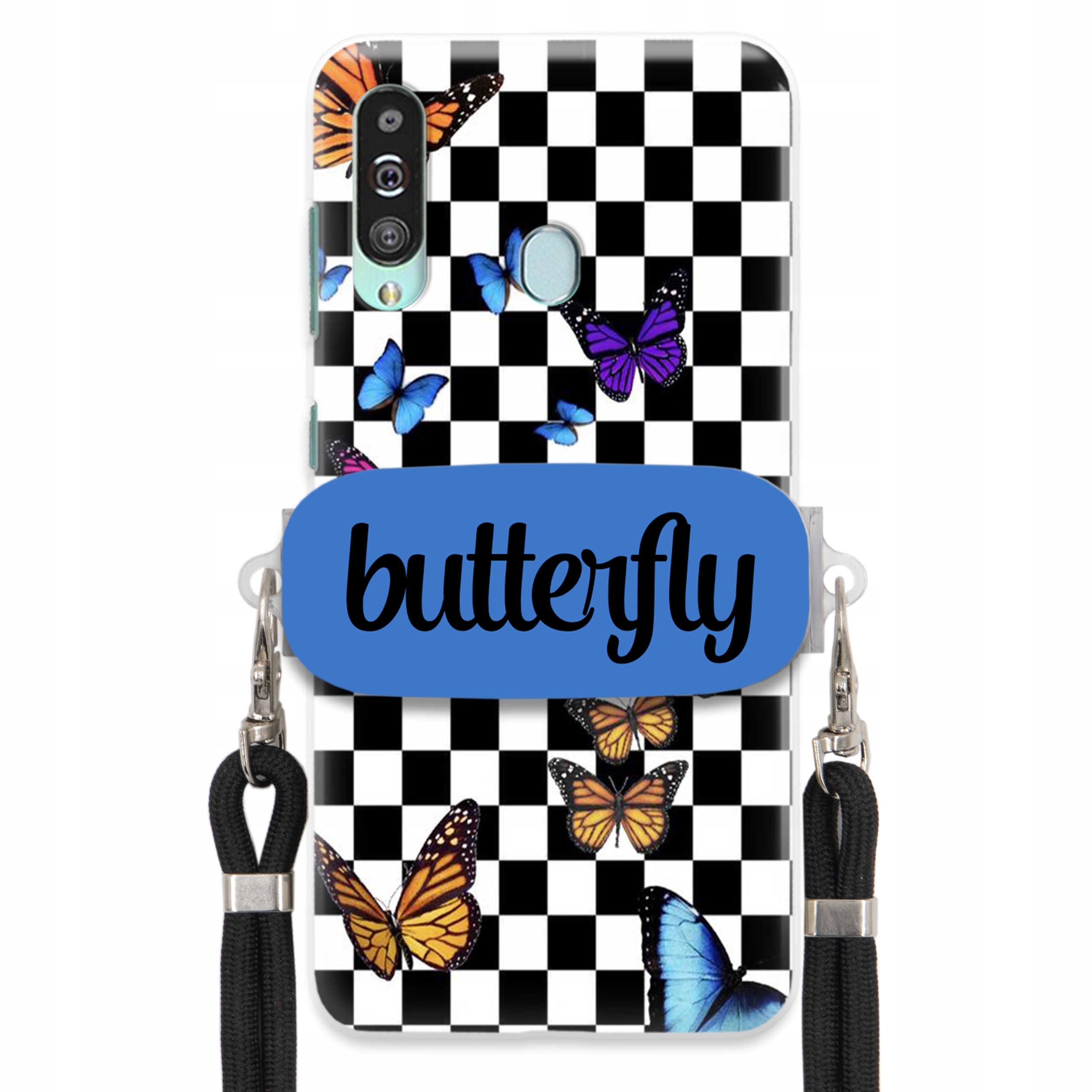 Puzdro Pre Samsung A60 Case, Obdĺžnikový Držiak, Čierne Vodítko, Butterfly, Motýle