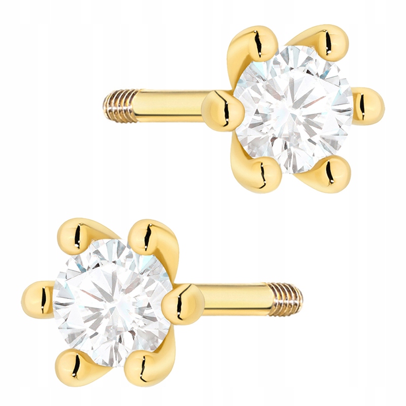 Klasické Zlaté Náušnice Dámské pr. 585 na tyč s diamanty 0,16 ct 14k