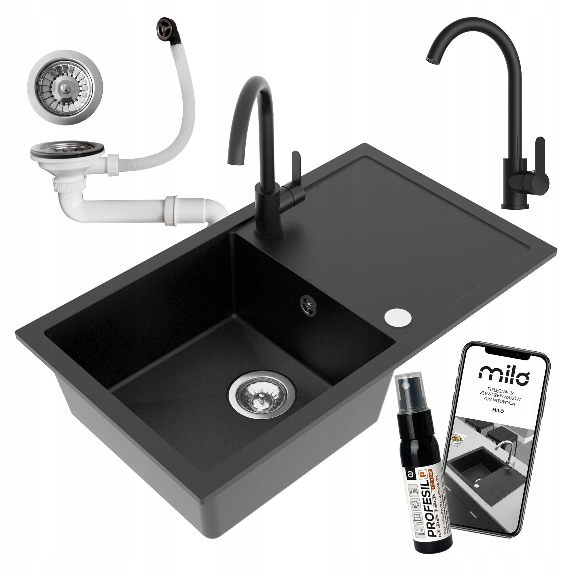 Drez Kuchynský Drez Granitový Jednokomorový Miló Alpha Batéria Sifón