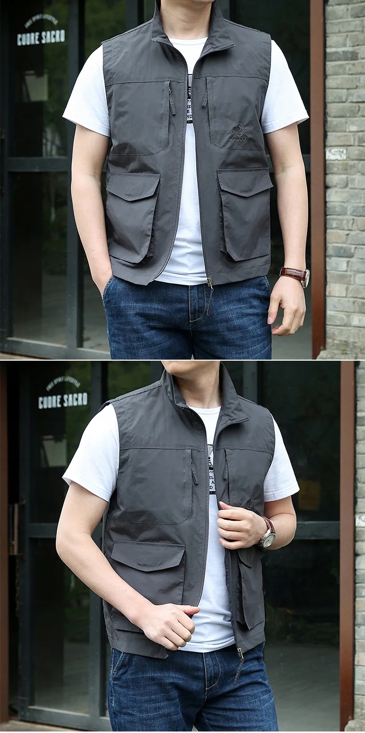 Spring and Autumn Outwear with Multiple Pockets Fi Kolor szary