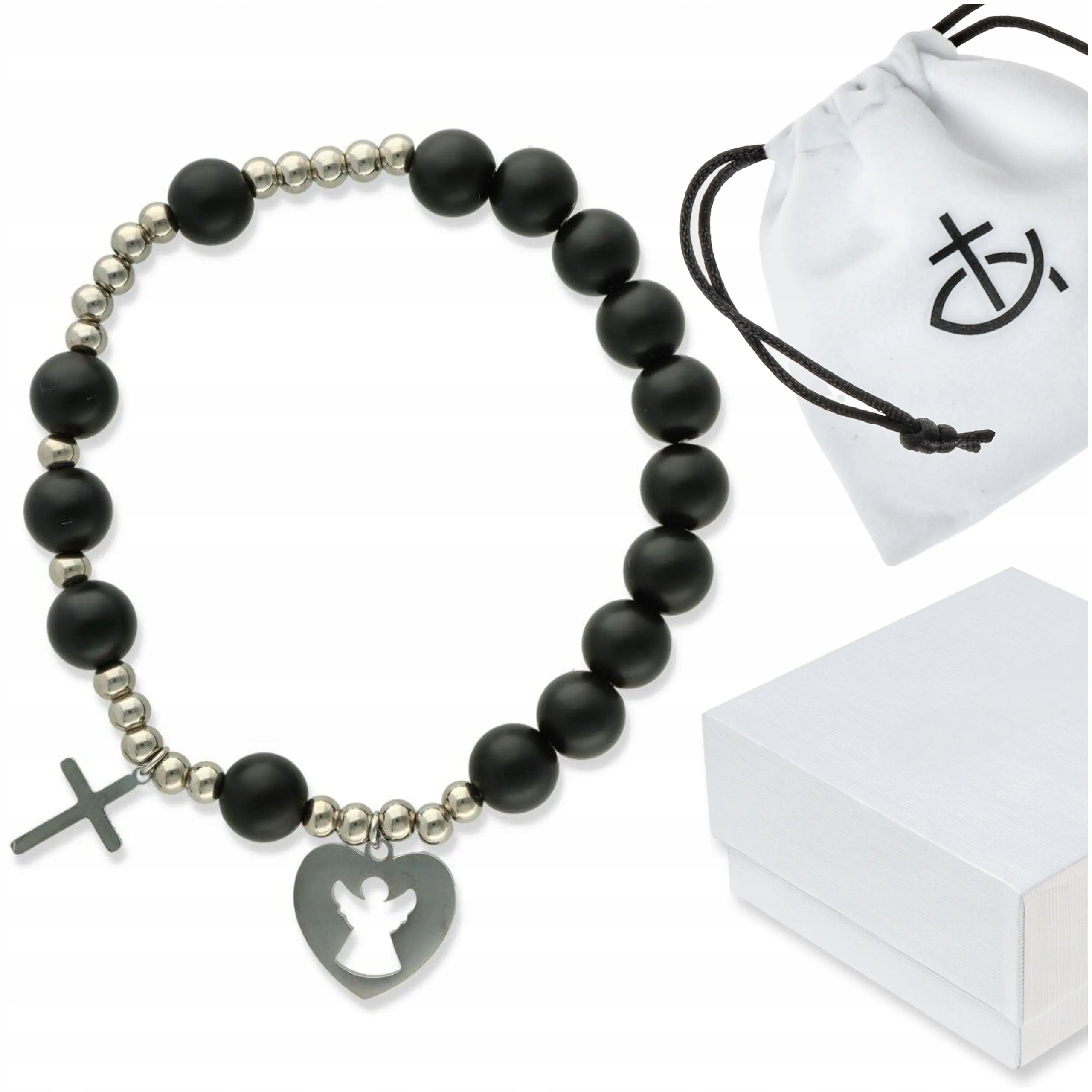 Náramek růženec na ruku dámské přírodní kameny achát matný černý