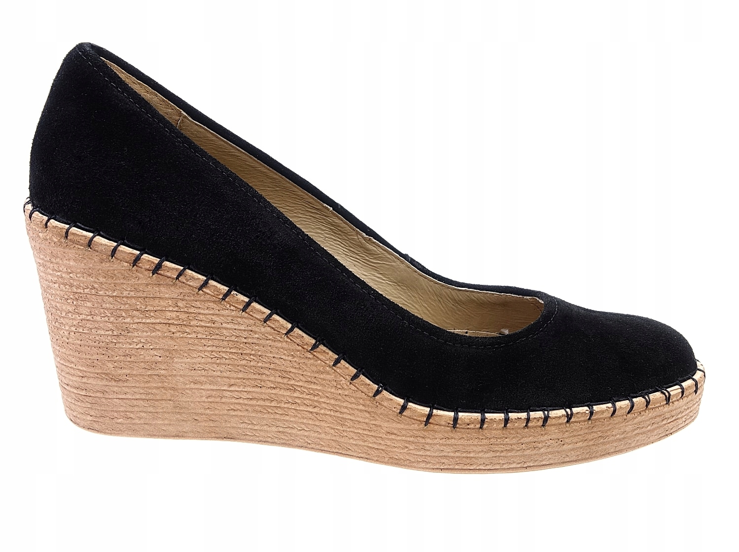 Ryłko czółenka koturny 5Y200 czarny welur, skóra 39