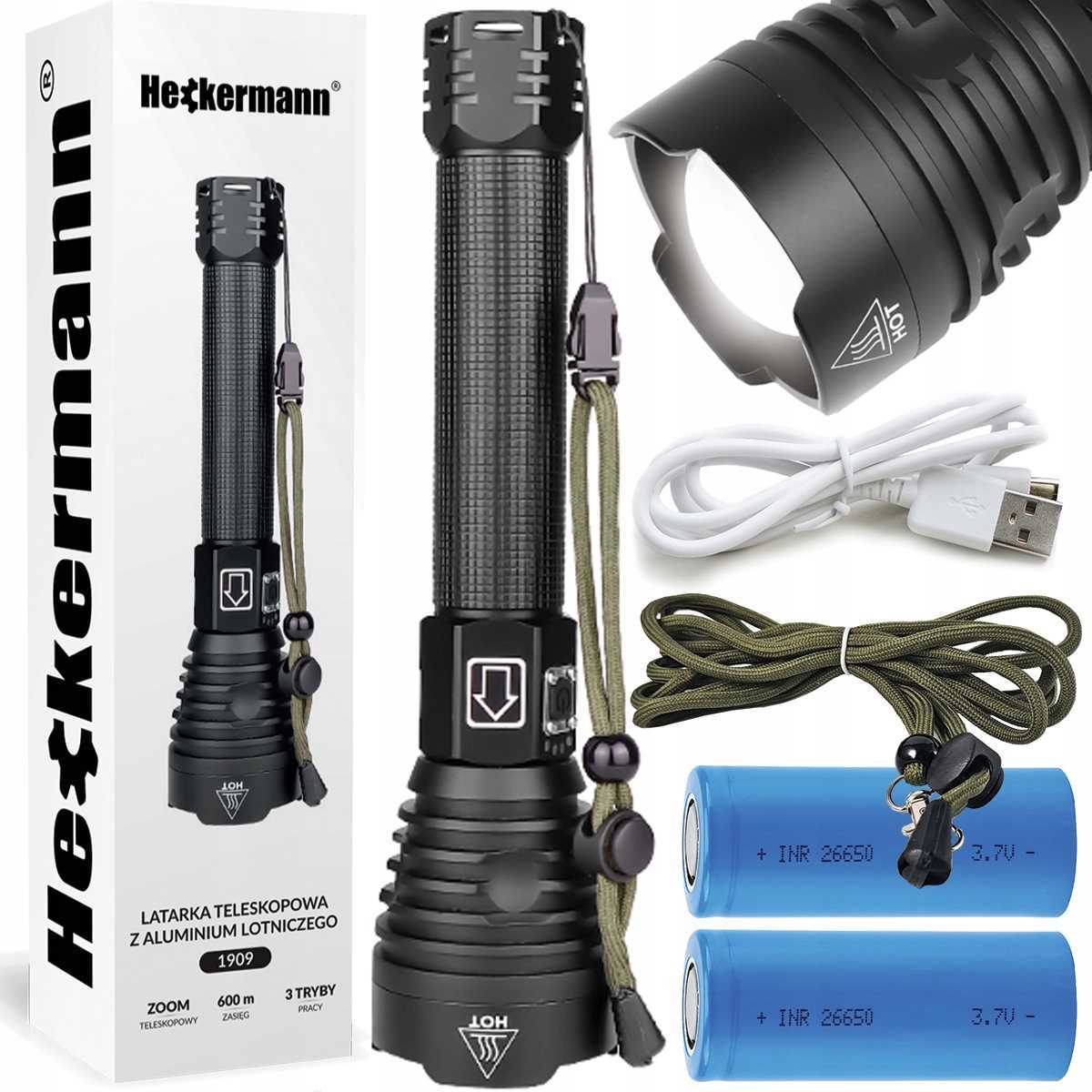 Тактический фонарик мощный светодиодный зум USB XHP90 5000mAh