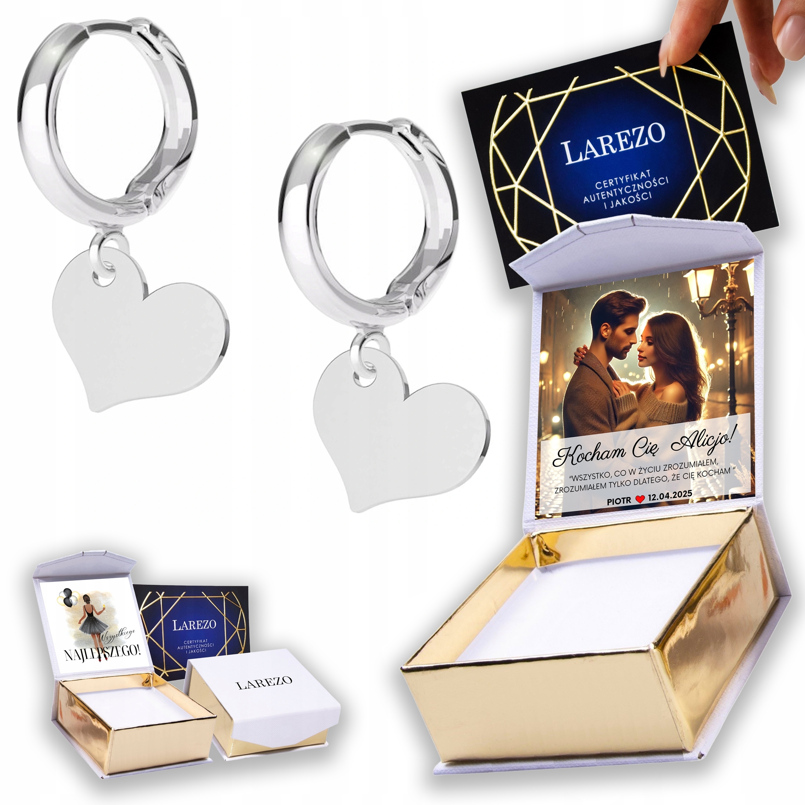 Stříbrné Náušnice 925 Plechy Srdce Malé Srdíčka Srdce Láska Potisk