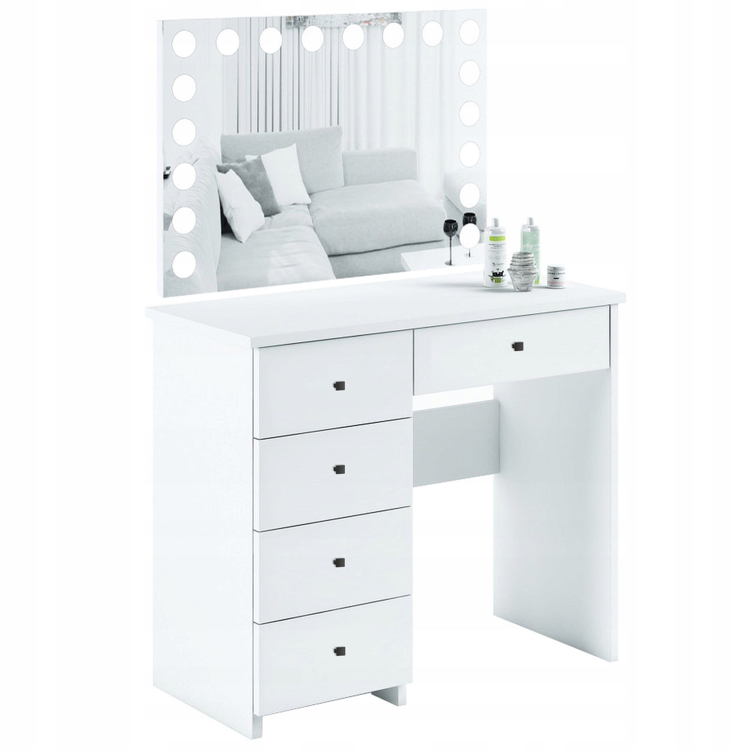 TOALETKA V KOSMETYCZNA BIAŁA LUSTRO VISAGE LED Głębokość mebla 45 cm