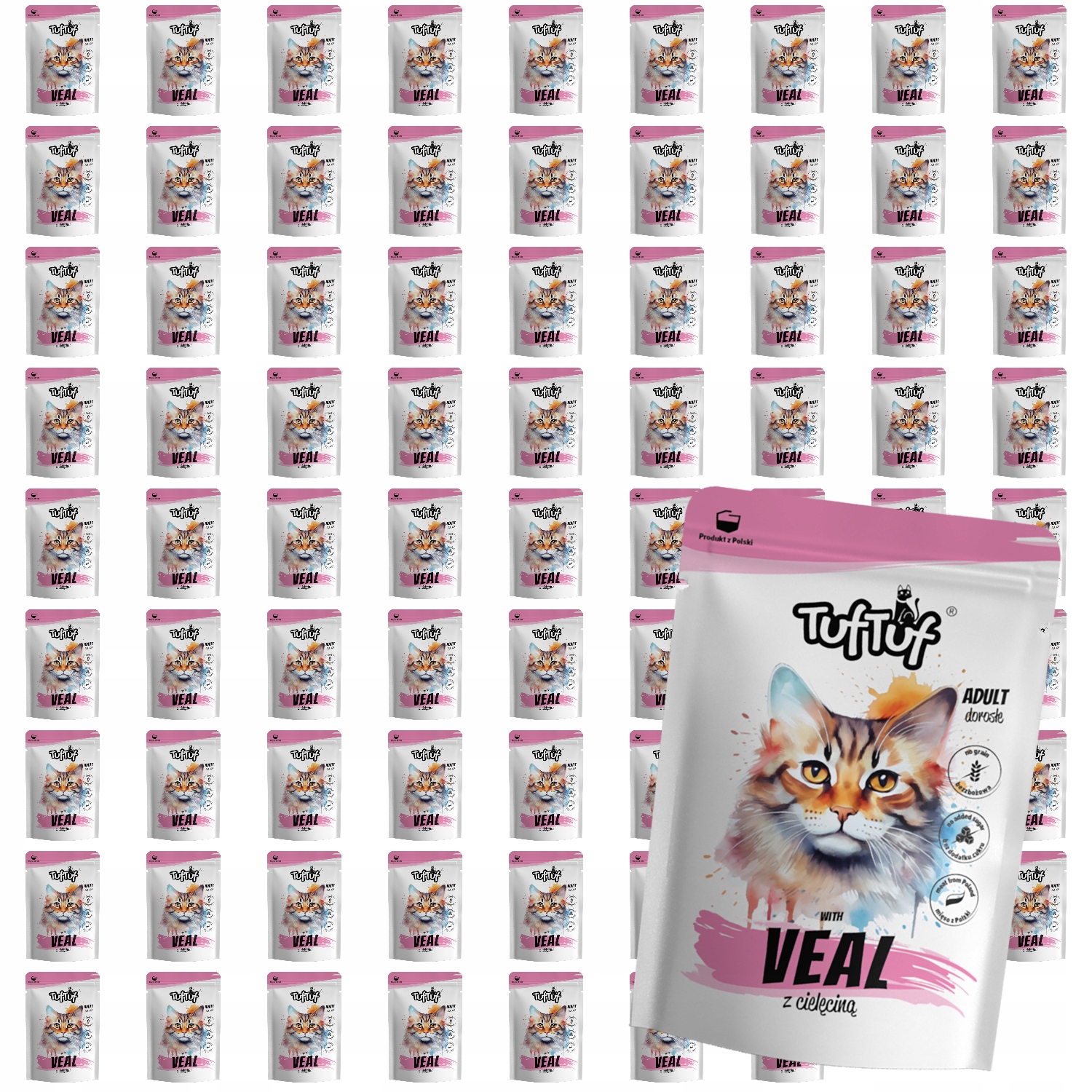 Levně Mokré Krmivo Pro Kočky TufTuf Kapsička mletá s telecím masem Set 80x100g