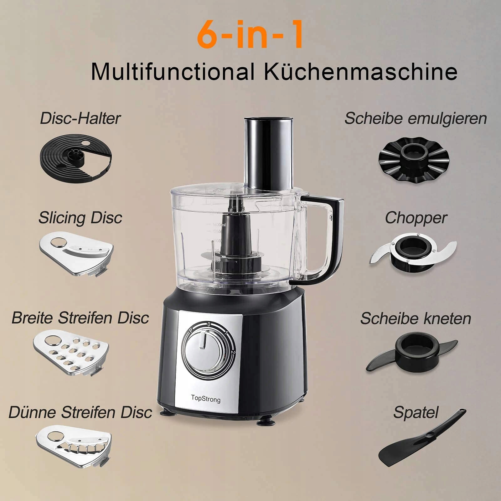 TOPSTRONG Robot Kuchenny 800W 2L Malakser Z Trzema Tarcza Do Krojenia — miniatura 2