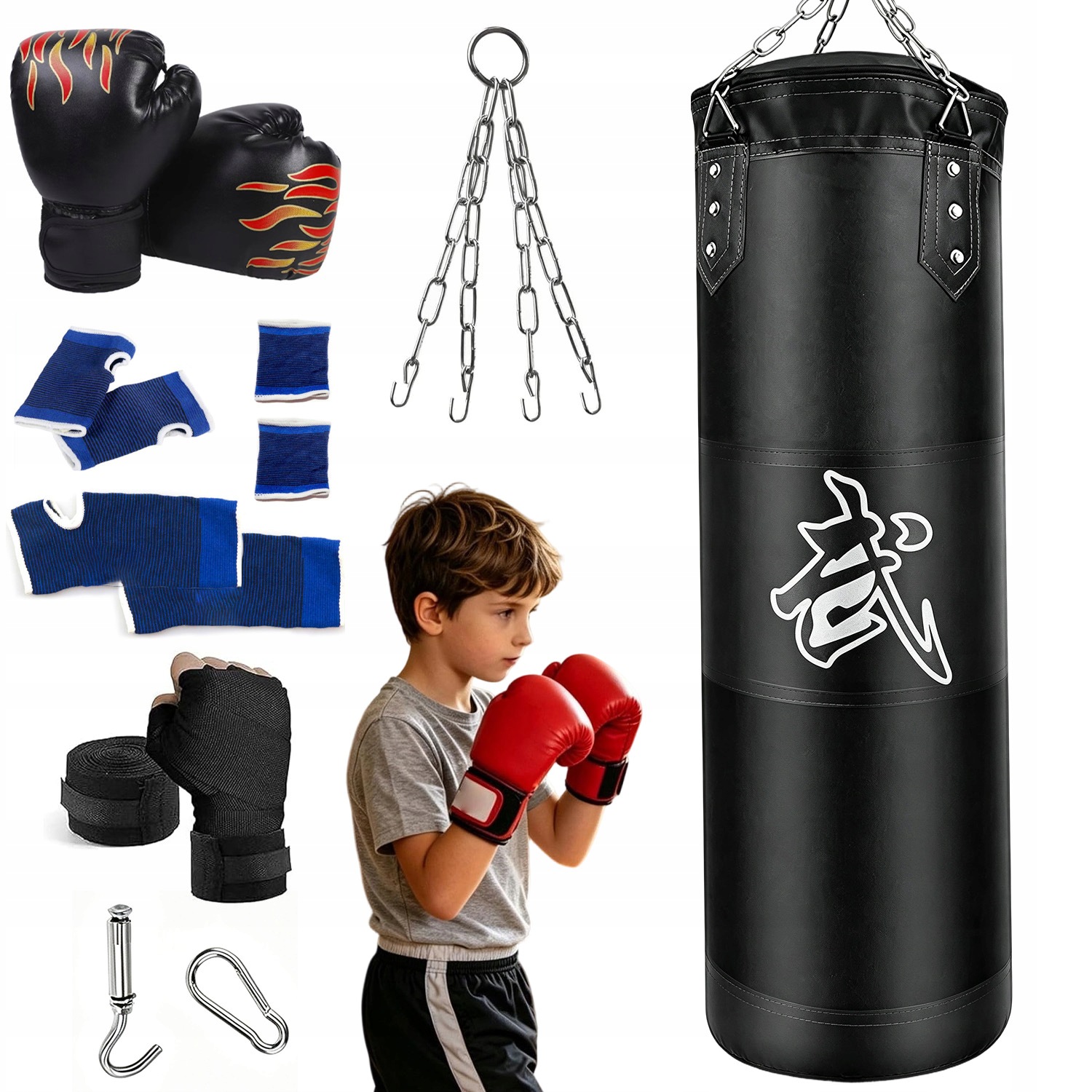 Worek Bokserski 119CM Zawieszany Rękawice Owijki Mma Kickboxing Karate Boks