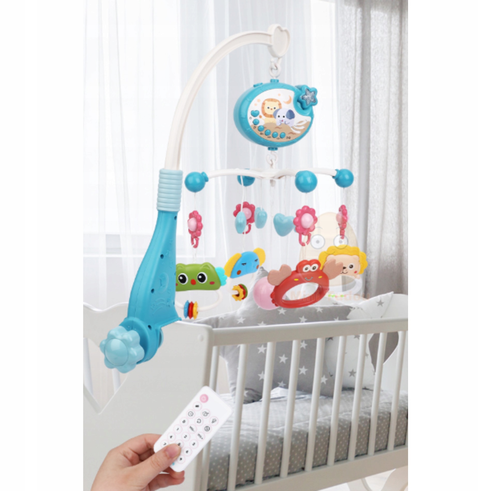 KARUZELA DO ŁÓŻKA DLA DZIECKA POZYTYWKA Regulacja głośności PILOT NIEBIESKA Stan opakowania oryginalne