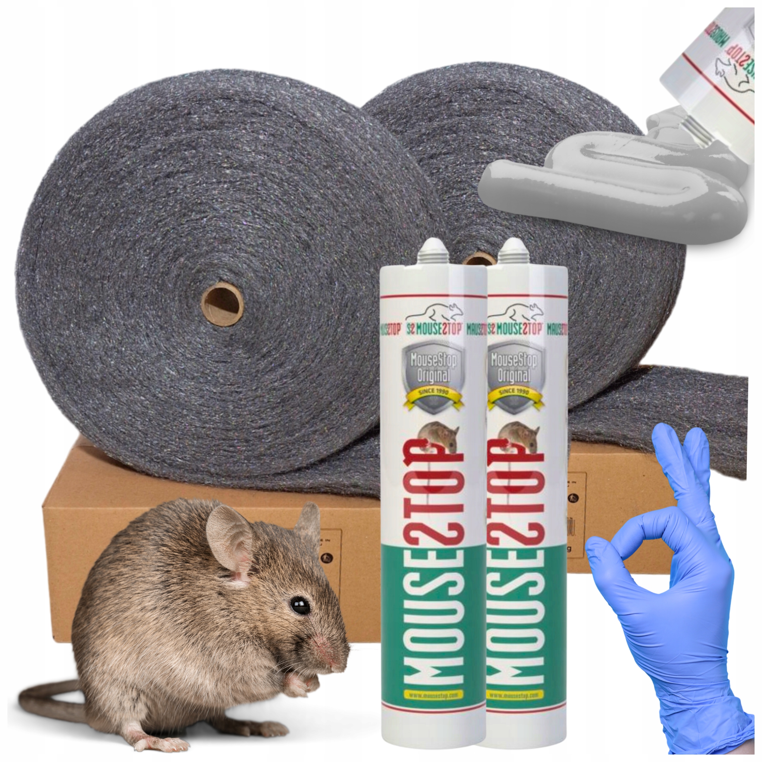 Zestaw Przeciwko Myszom 2x Masa Uszczelniająca Mousestop Wełna Stalowa 2kg