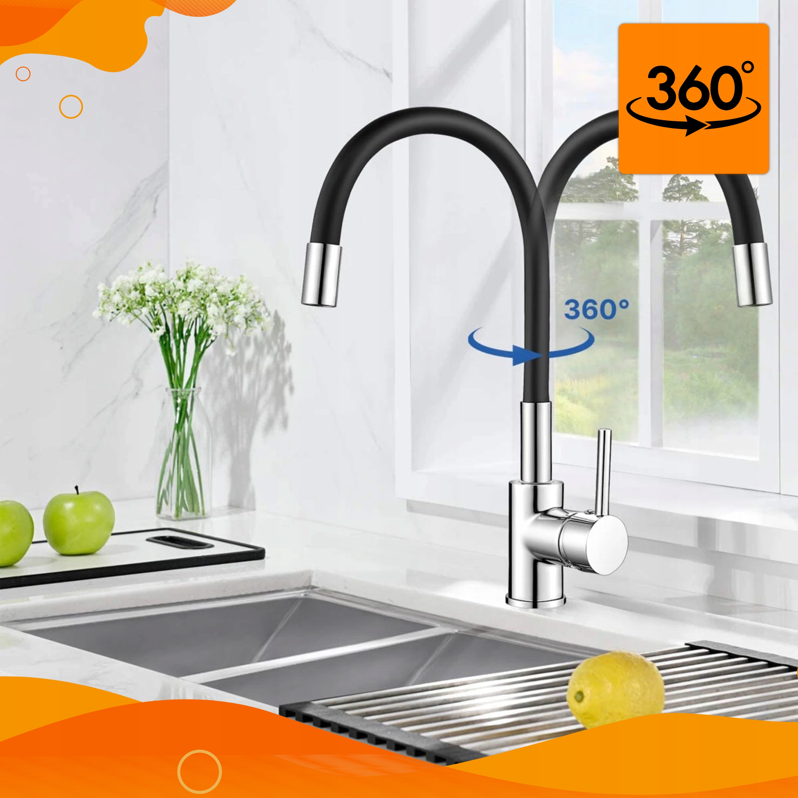 BATERIA KUCHENNA ZLEWOZMYWAKOWA WYCIĄGANA ELASTYCZNA WYLEWKA STOJĄCA CZARNA Kolor czarny srebrny