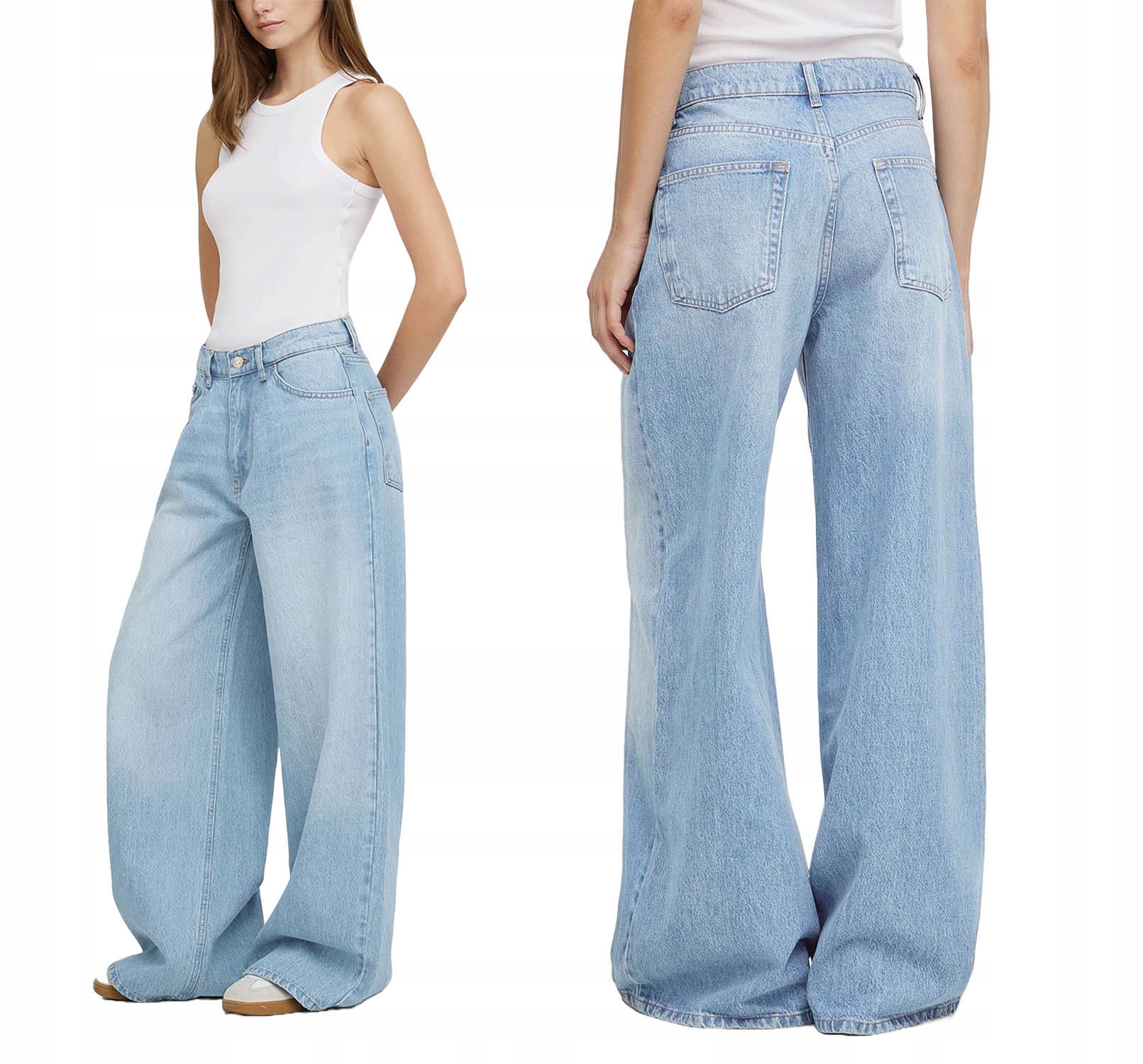 Spodnie Szwedy M.sara Szerokie Nogawki Luźne Jeansowe Elastyczne Proste