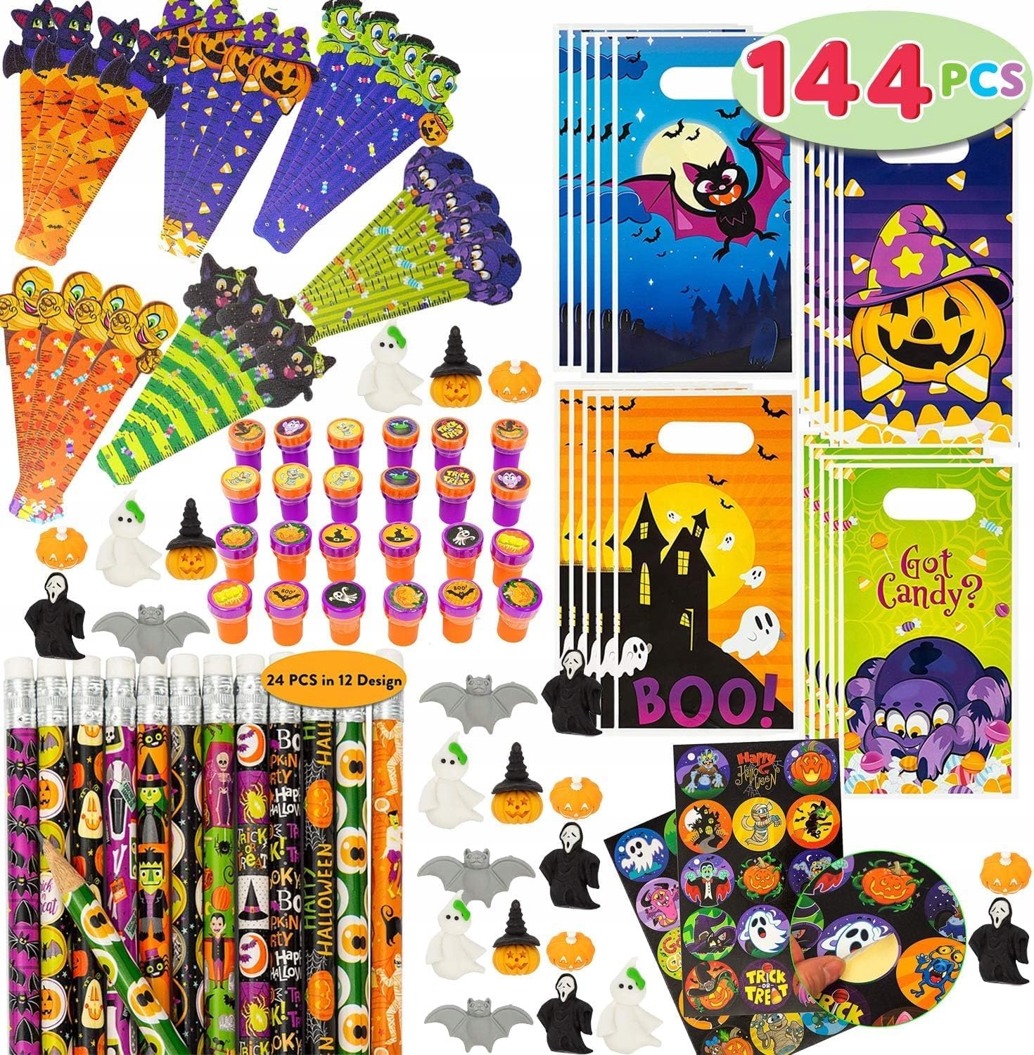 144X Dárky Halloweenské Dárky Pro Dítě Bonbón Psík Samolepky Gumičky