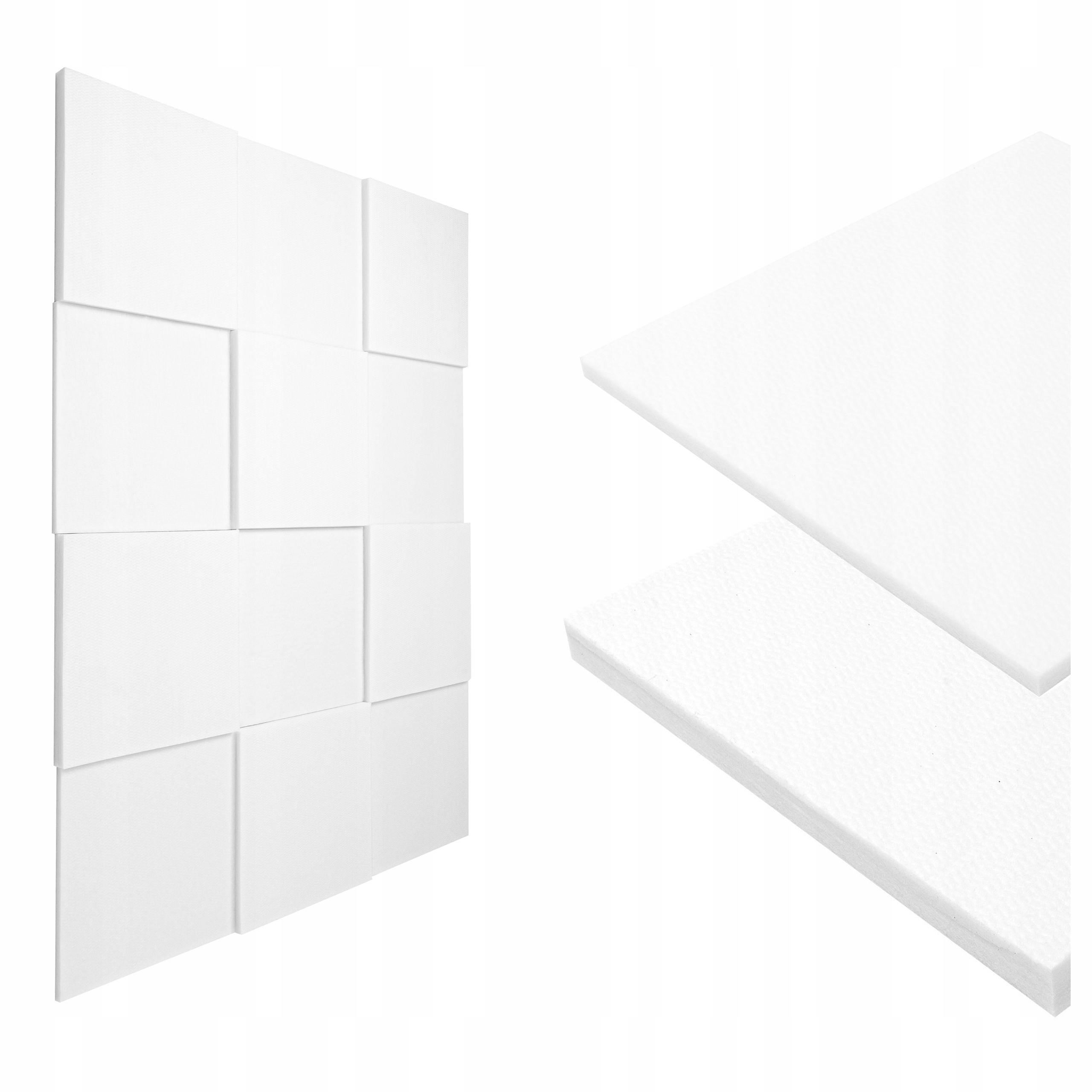 Akustický panel z polyesterovej netkanej textílie, dekoratívny, biely 50x50 cm, 3 m2, rohož