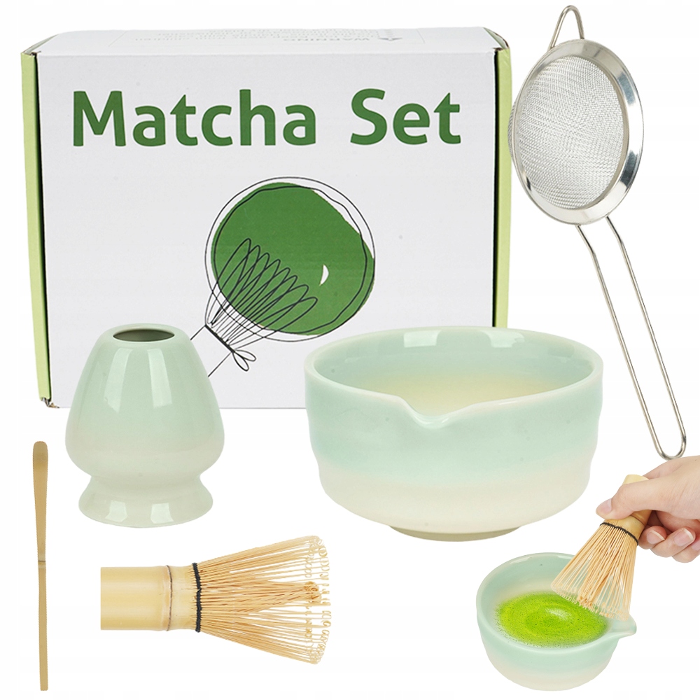 Levně Sada Pro Matcha 5 Kusů Keramická Bambusová Miska Whisk Ideální Dárek