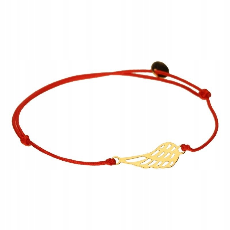 Zlatý náramek 585 s provázkovou celebritou, červená šňůrka, křídlo 14K