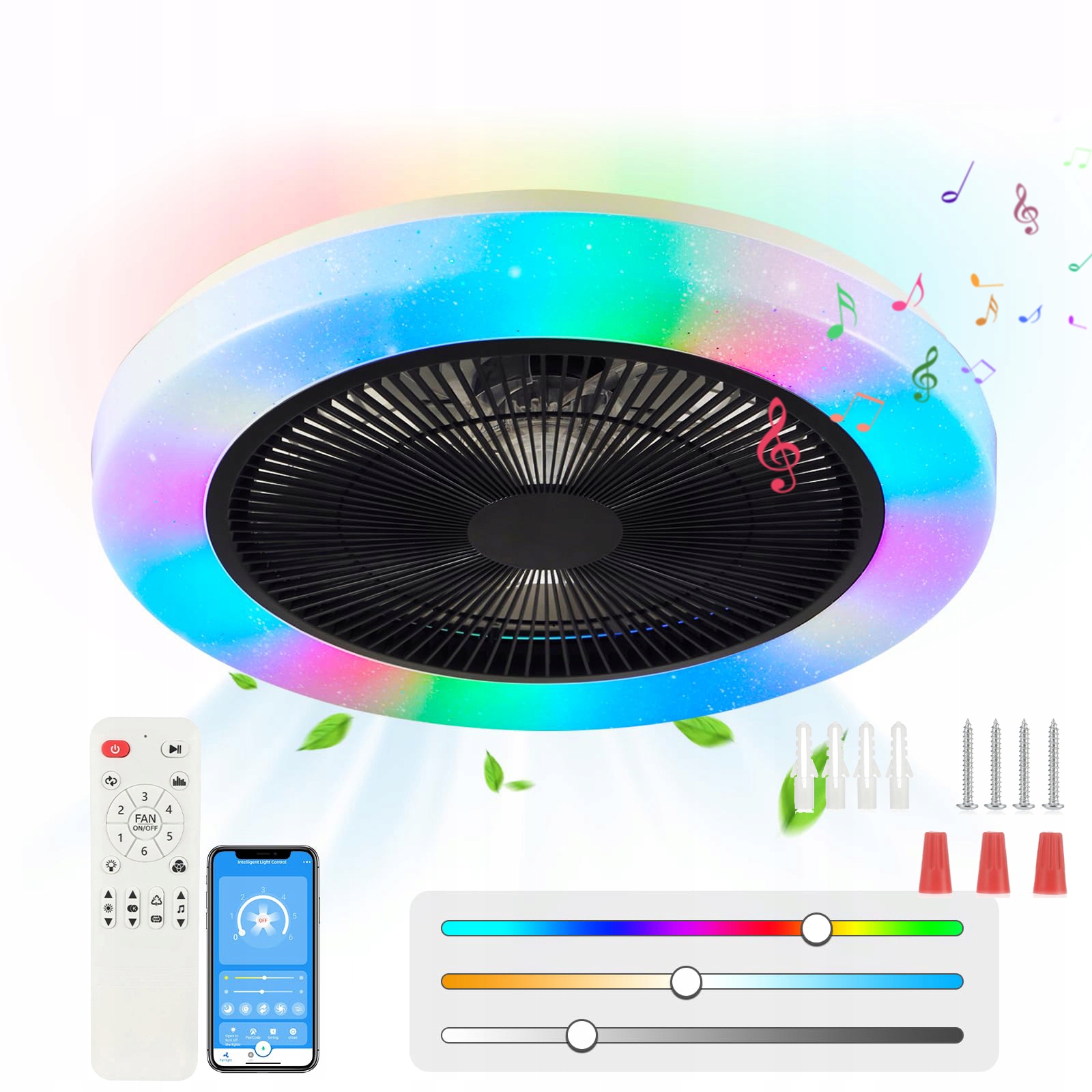 Stropní Svítidlo Led S Ventilátorem Ovládaný Dálkovým Ovladačem Rgb, Změna Barev Černá