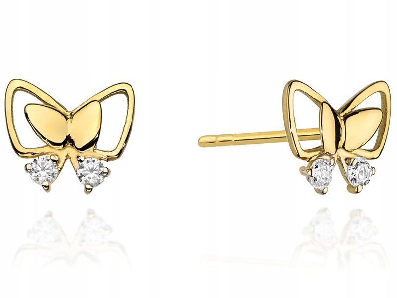 Zlaté náušnice 585 Motýlky S Brilianty 1,10g s diamanty pro ni 14k s