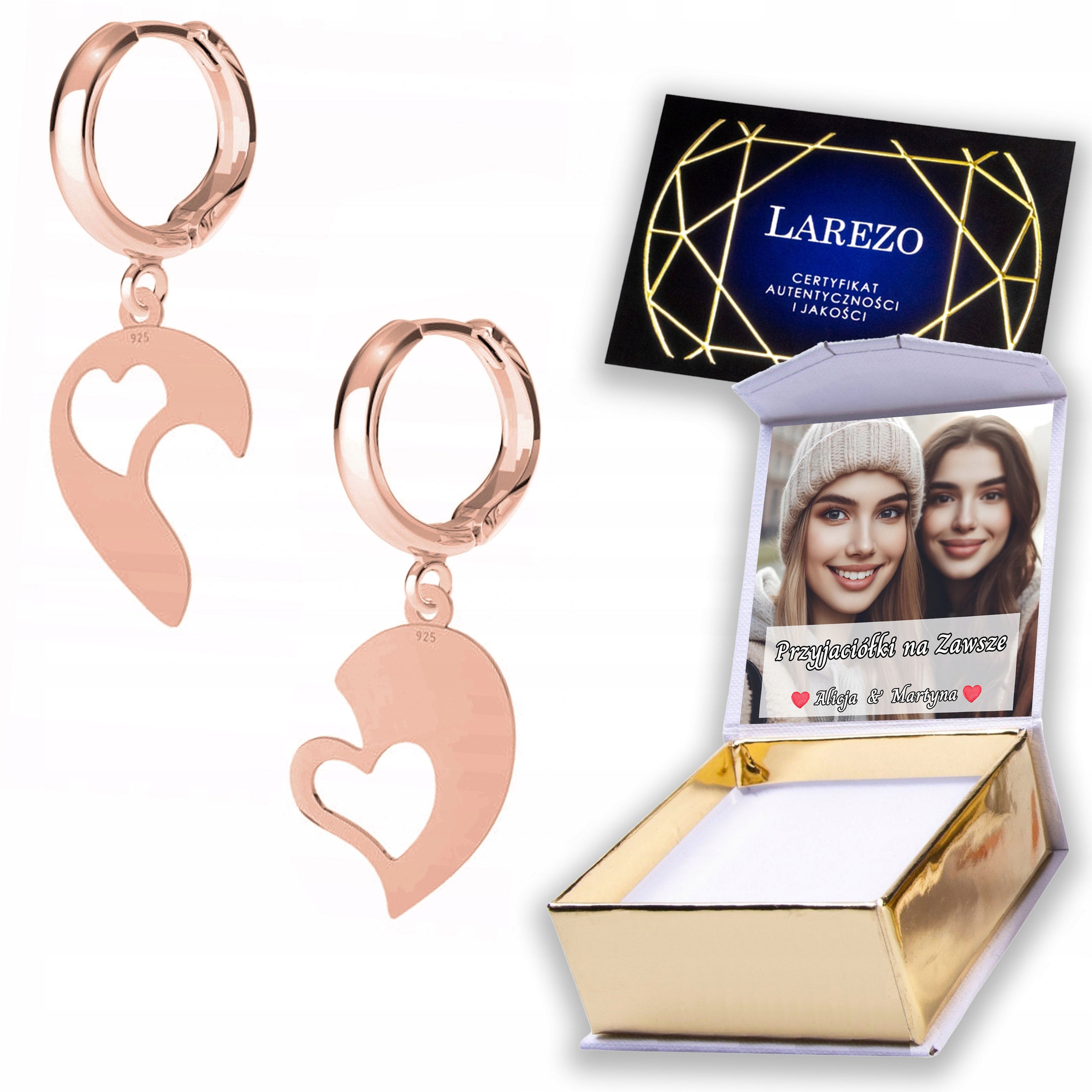 Náušnice Pozlacené 925 s půlkruhovými srdíčky Srdce Potisk