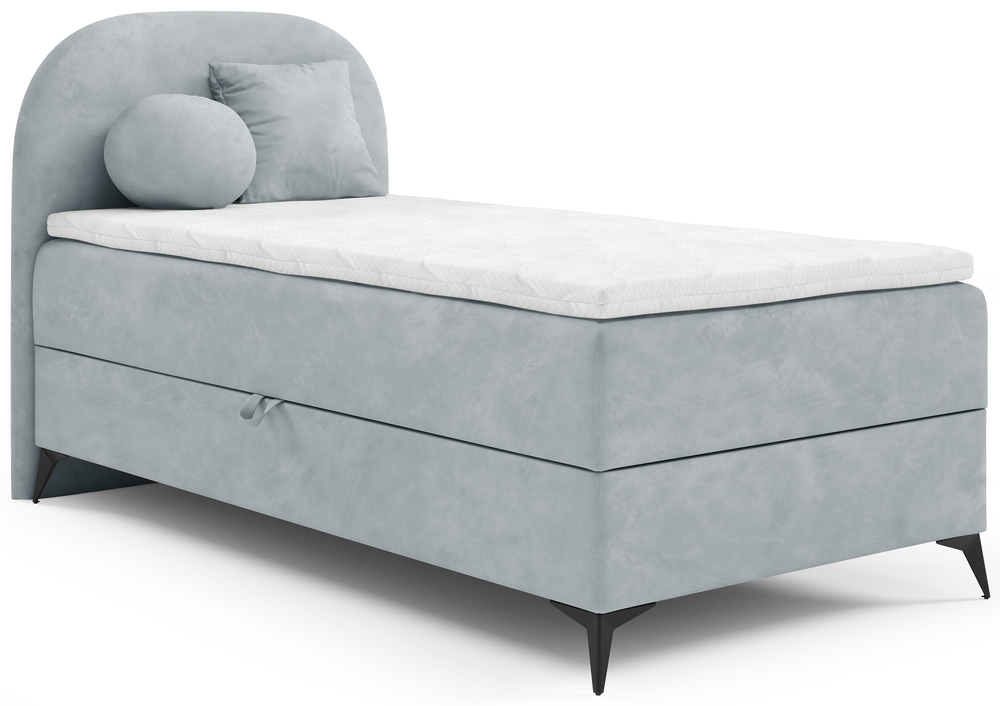 Postel pro mláděž 90x200 cm Lunelle s úložným prostorem, světle šedá, sametová, levá