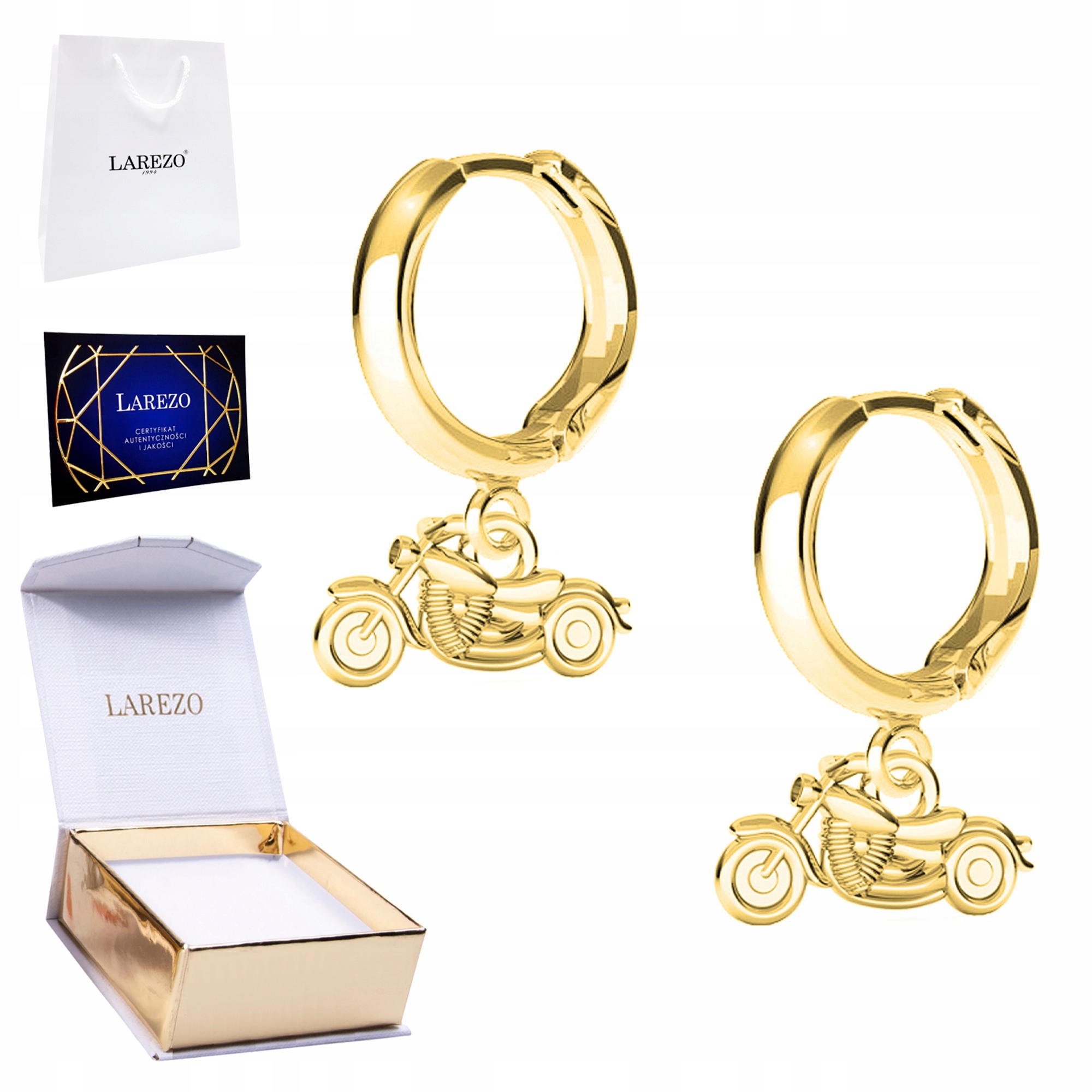 Zlaté Náušnice 925 Pozlacené 999 s motocykly Motocykl Harley 24K