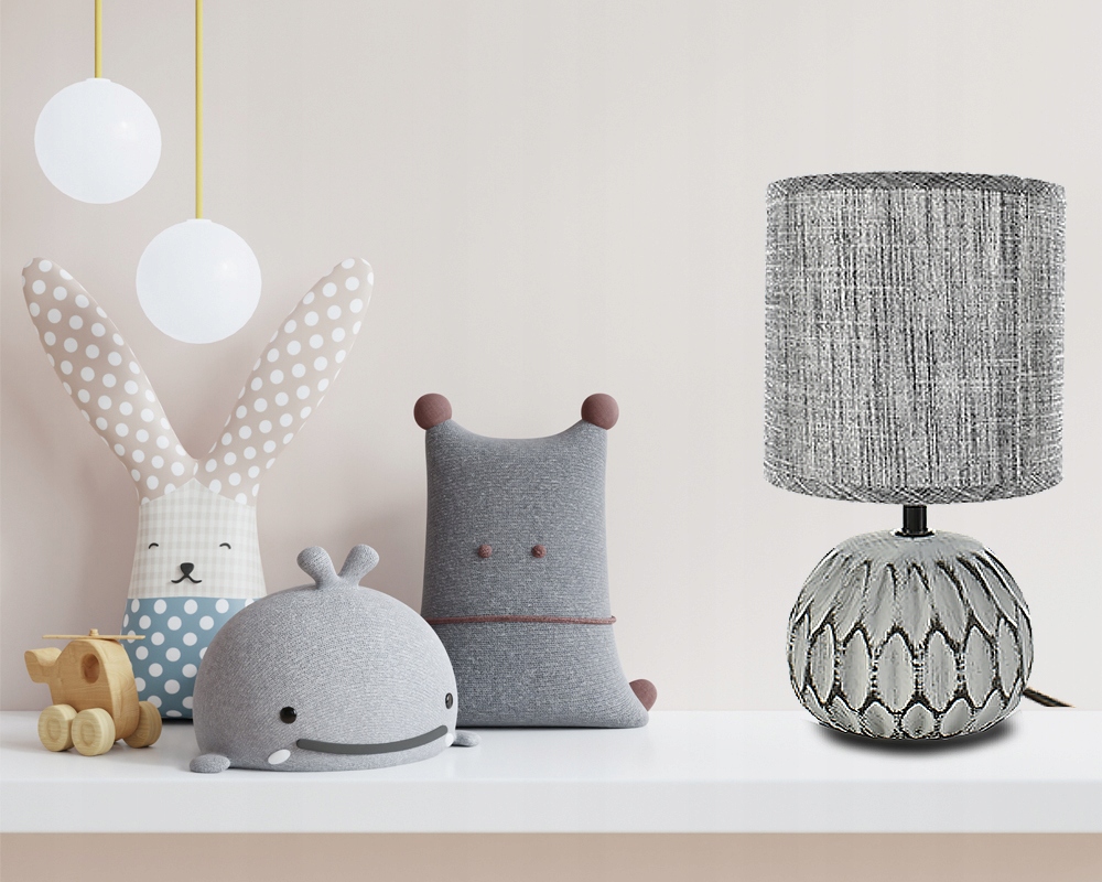 LAMPA STOŁOWA CERAMICZNA SZARA STYL BOHO 26CM Kolekcja BOHO