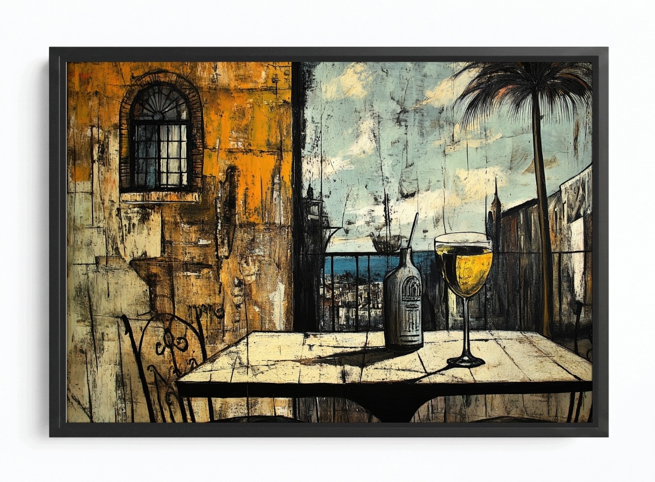 Obraz Rám Americká Krabička Pohled Balkon Terasa Stůl Drink Palma Moře 120x80