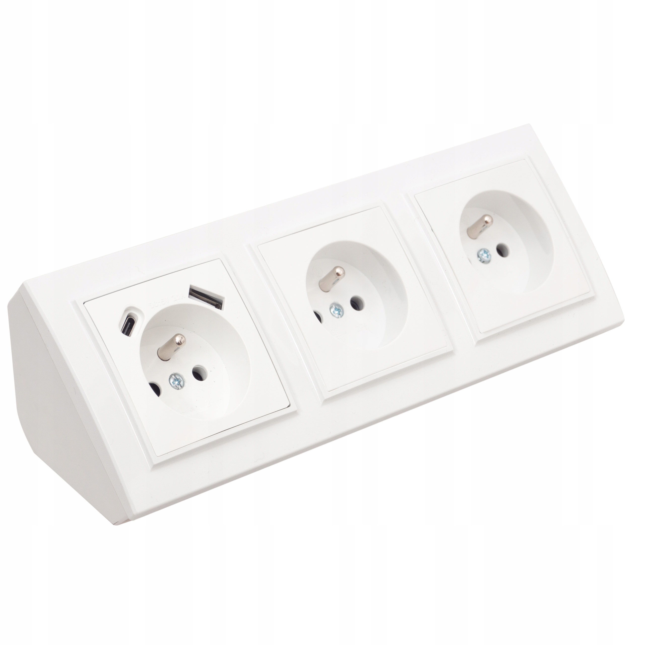Gniazdo Potrójne Meblowe Narożne Kuchenne Usb Typ C Biurkowe Białe Listwa