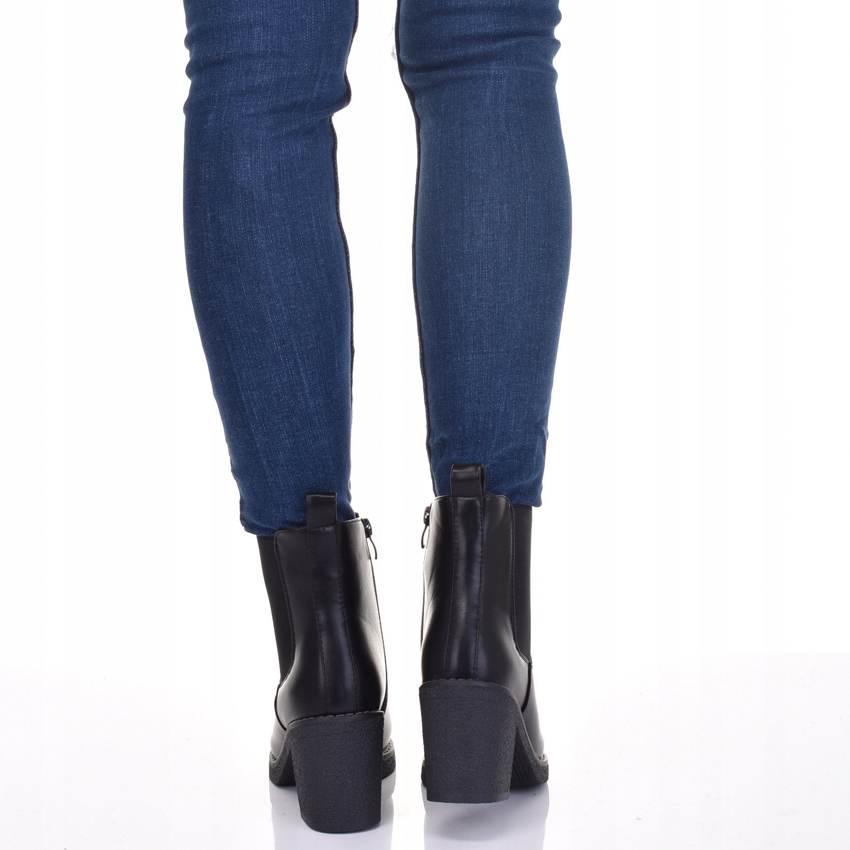 MODNE DAMSKIE BOTKI NA SŁUPKU OBCASIE WSUWANE CZARNE SKÓRZANE Rozmiar 40