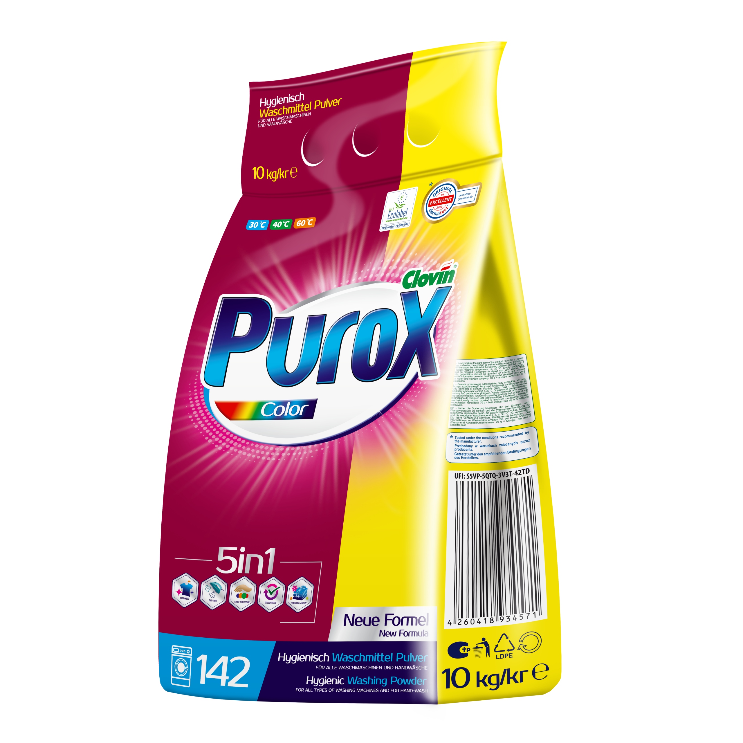 Proszek do prania Purox Kolor, 10 kg folia, wydajny, ekonomiczny