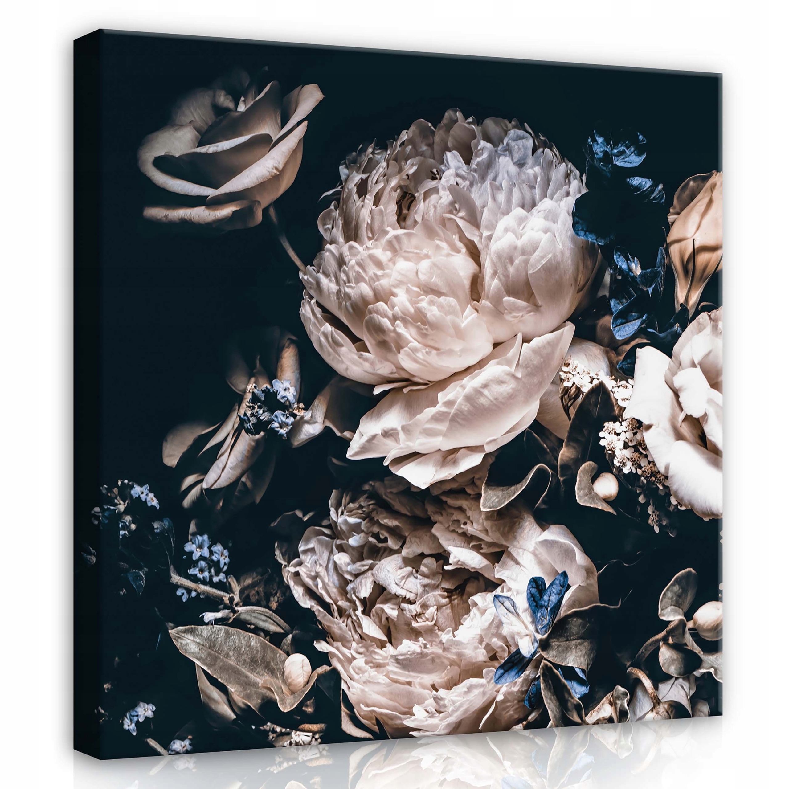 Obraz 80x80 Květiny Pivoňky Růže Kytice tmavé pozadí vintage romantika klasika