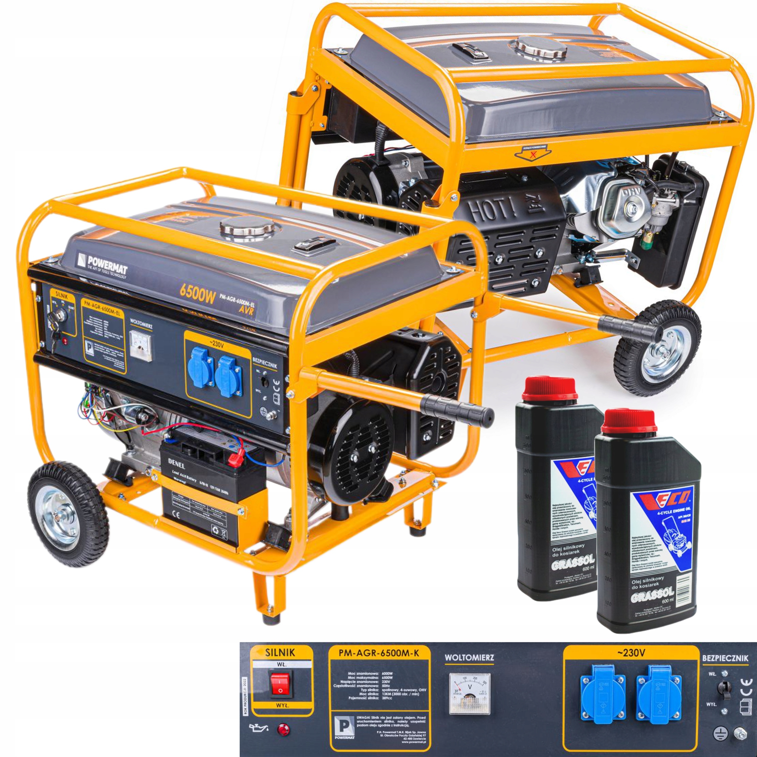 Elektrocentrála Generátor 6500W 230V Avr Briggs 1-FÁZOVÁ Kola 2xOLEJ