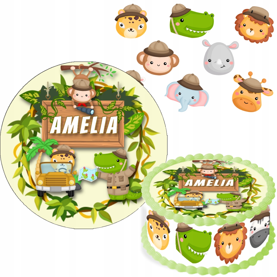 sada oplatek na dort 20 cm Jméno Safari Zvířátka