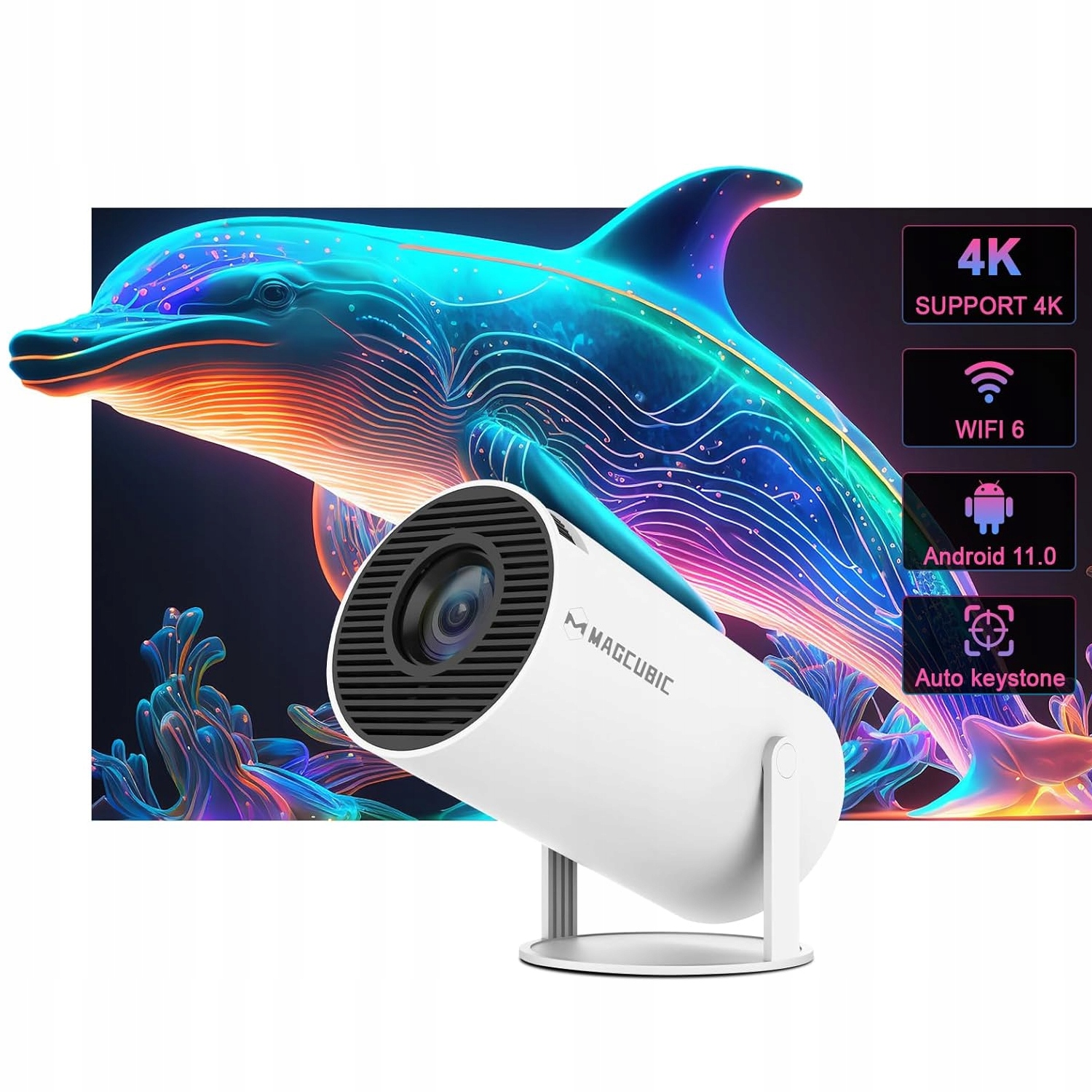 PROJEKTOR RZUTNIK 4K, Smart Video WI FI ANDROID 8000 LM