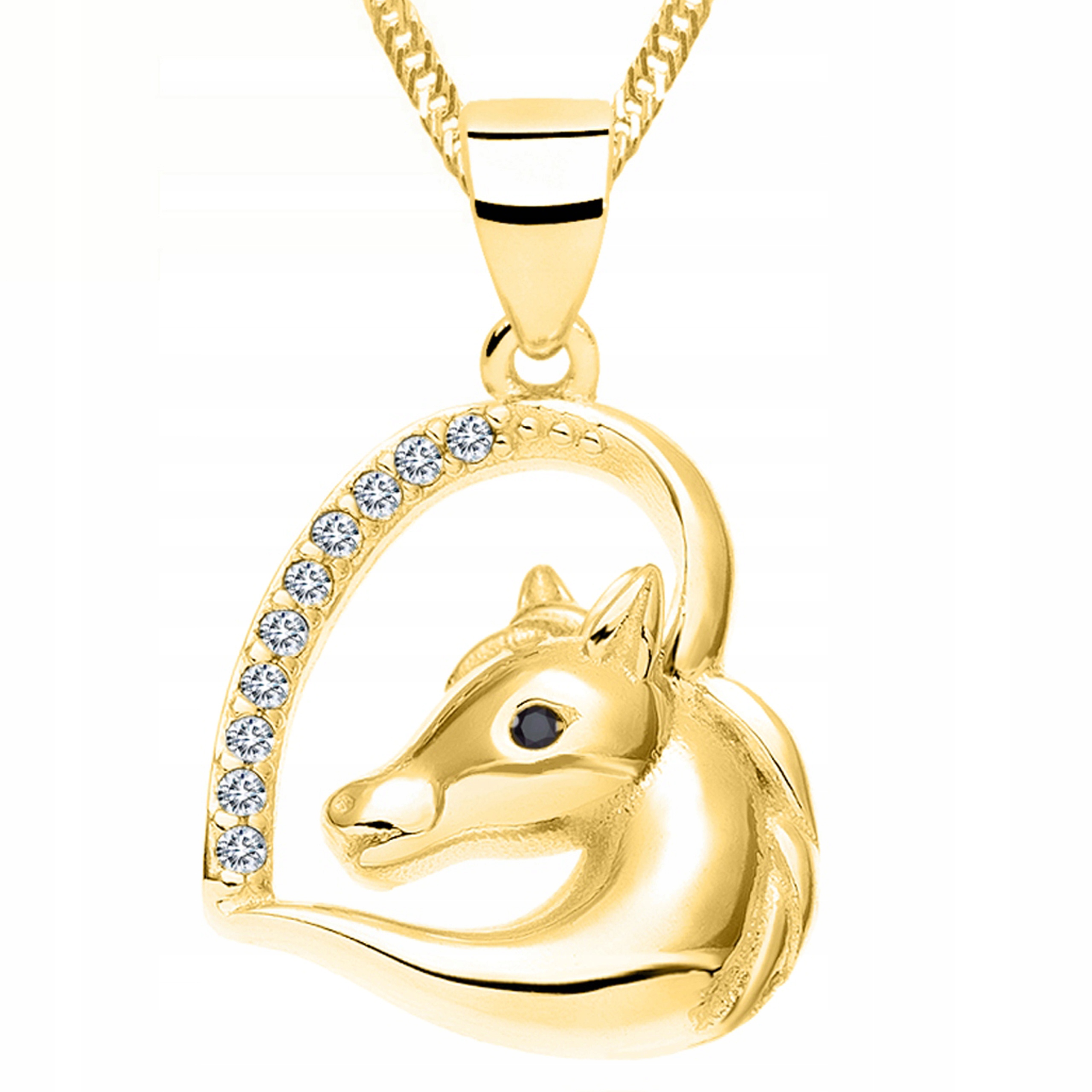 Zlatý náhrdelník Kůň se srdcem a koněm Srdce koně Koník Stříbro 925