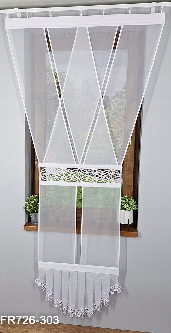 Panelová záclona Y s bílým ažurem a volánem 210 cm FR726-303